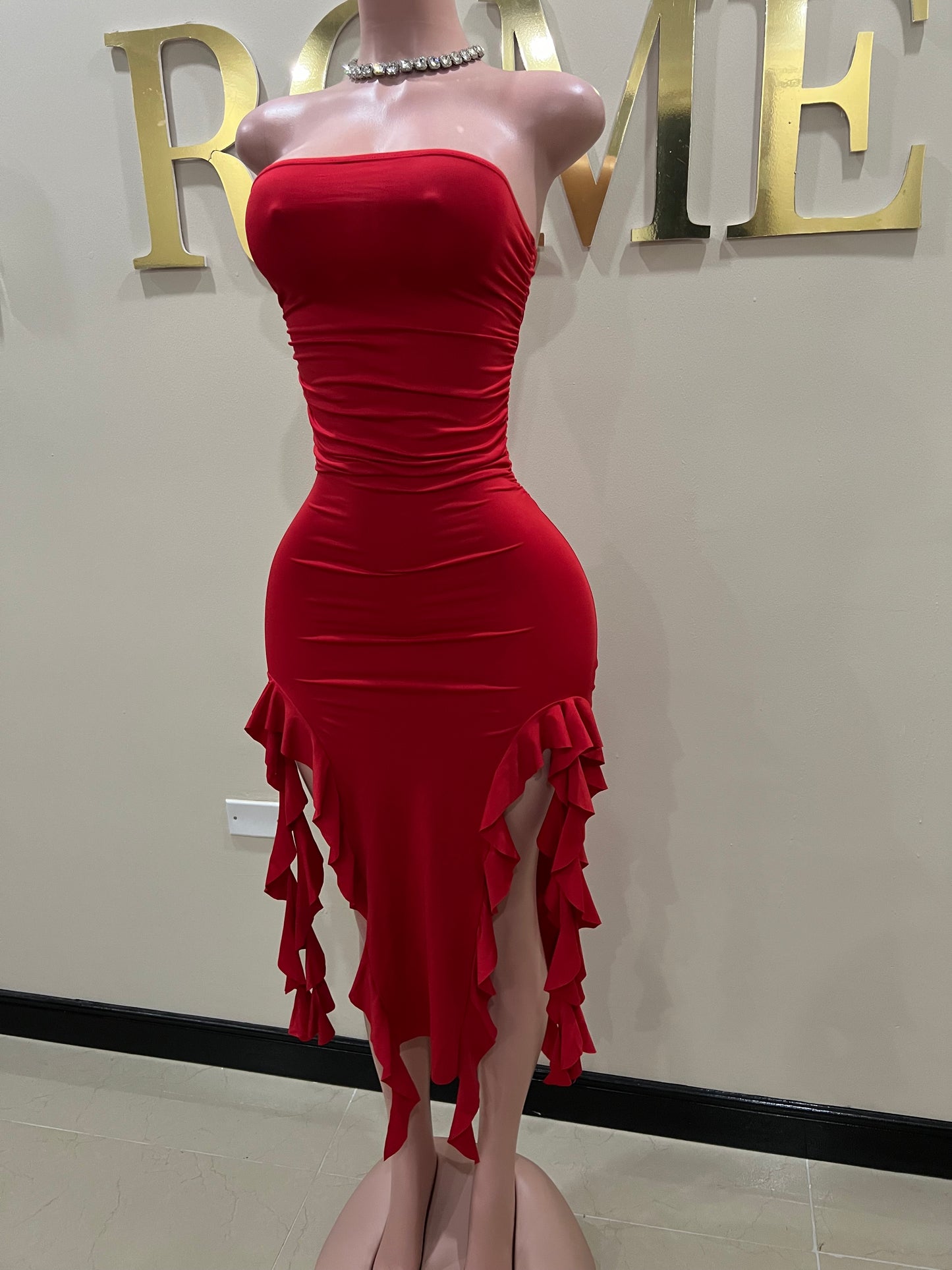 Nia Ruffle Dress (Red)