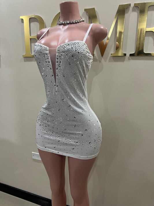 Amy Crystal Mini Dress (White)