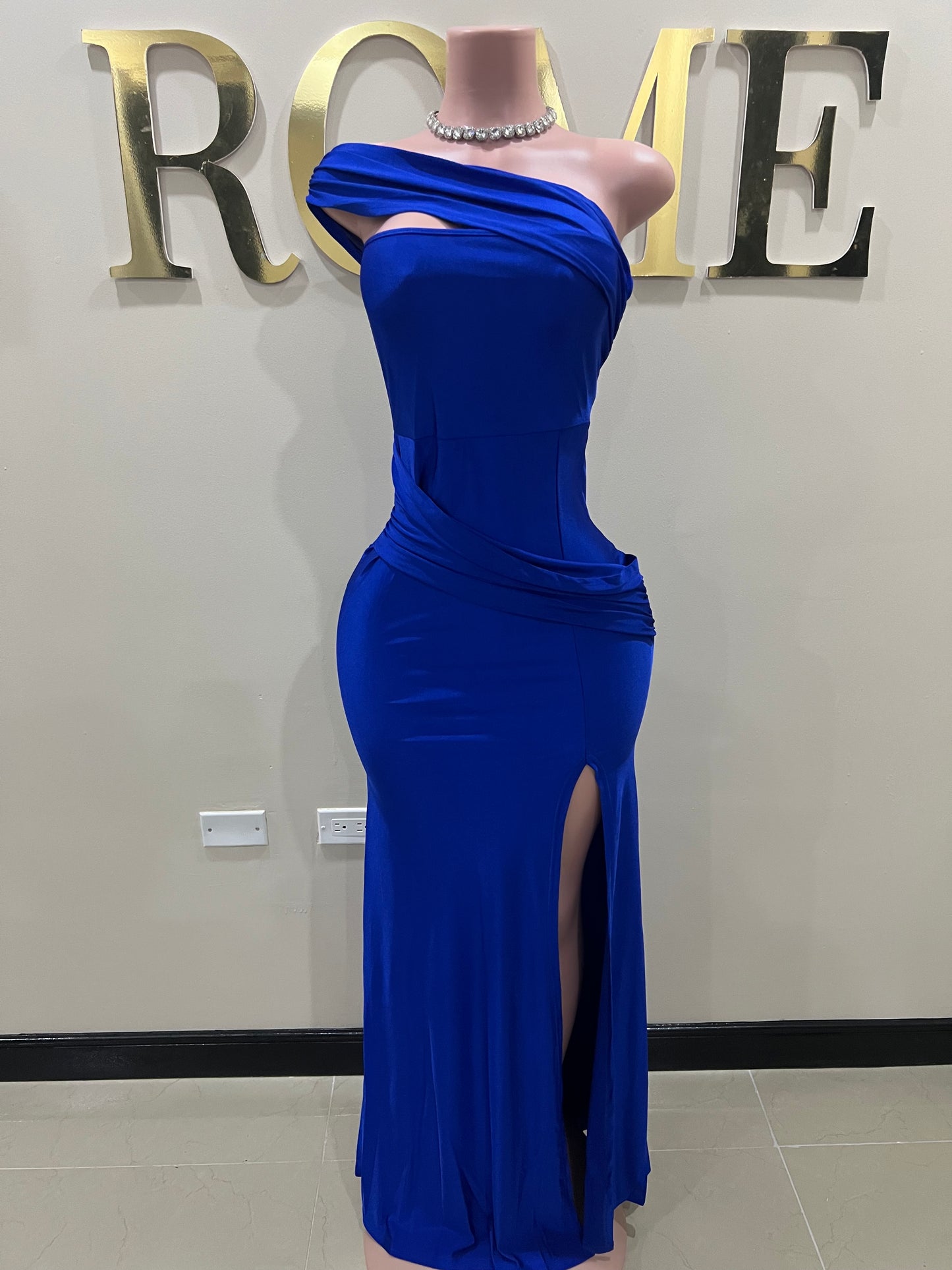 Kerry One Shoulder Dress (Blue)