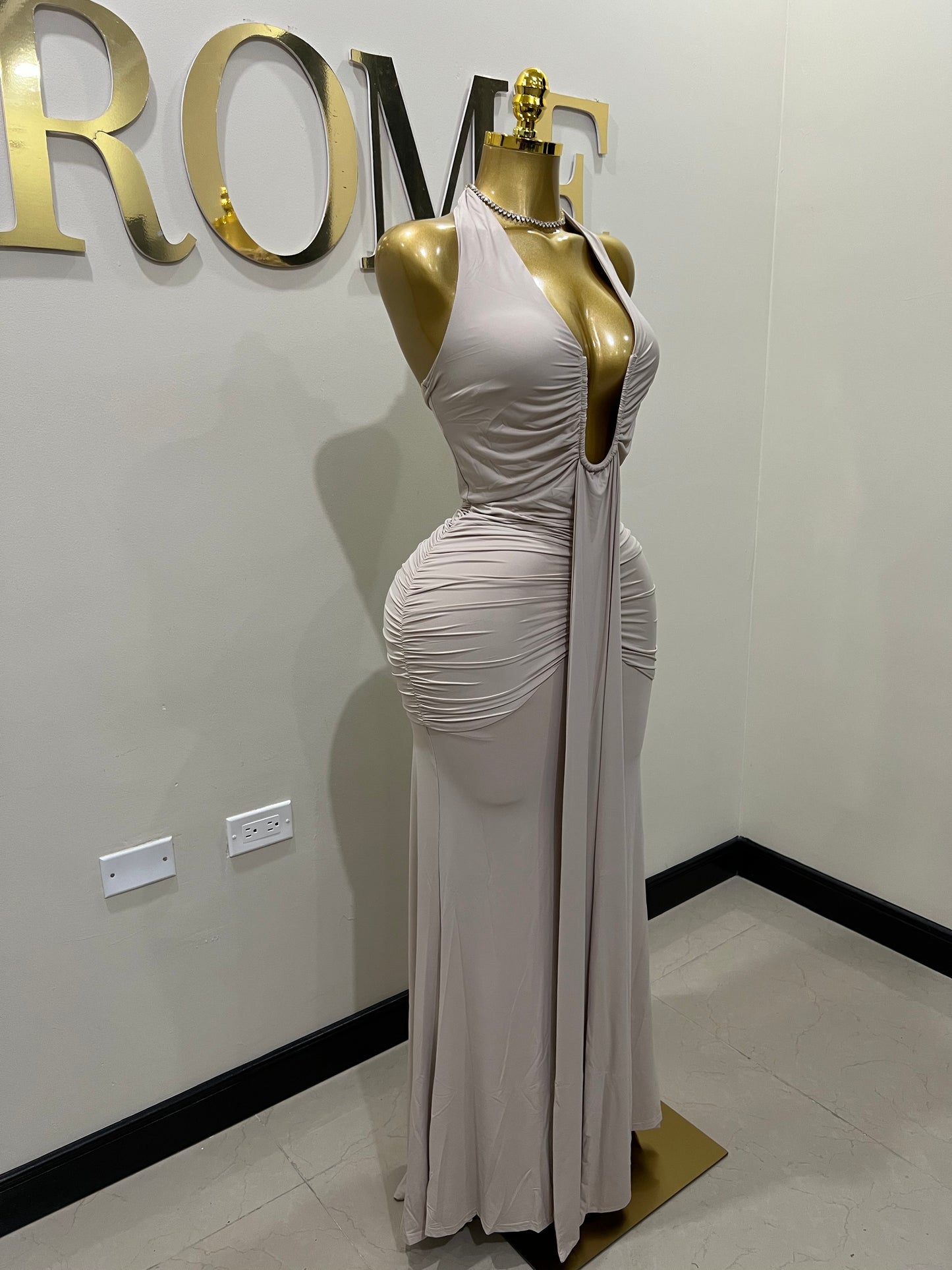 Chinelle Nara Halter Dress (Beige)
