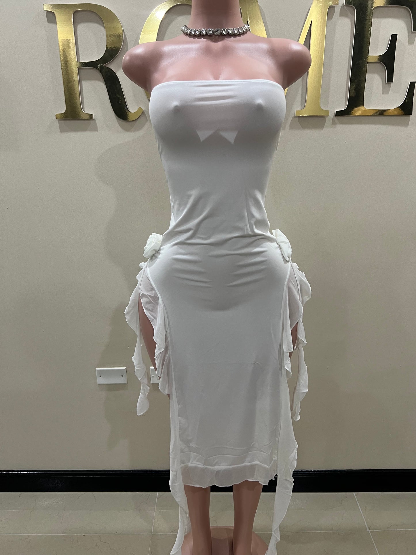 Rose Ruffle Dress (White)