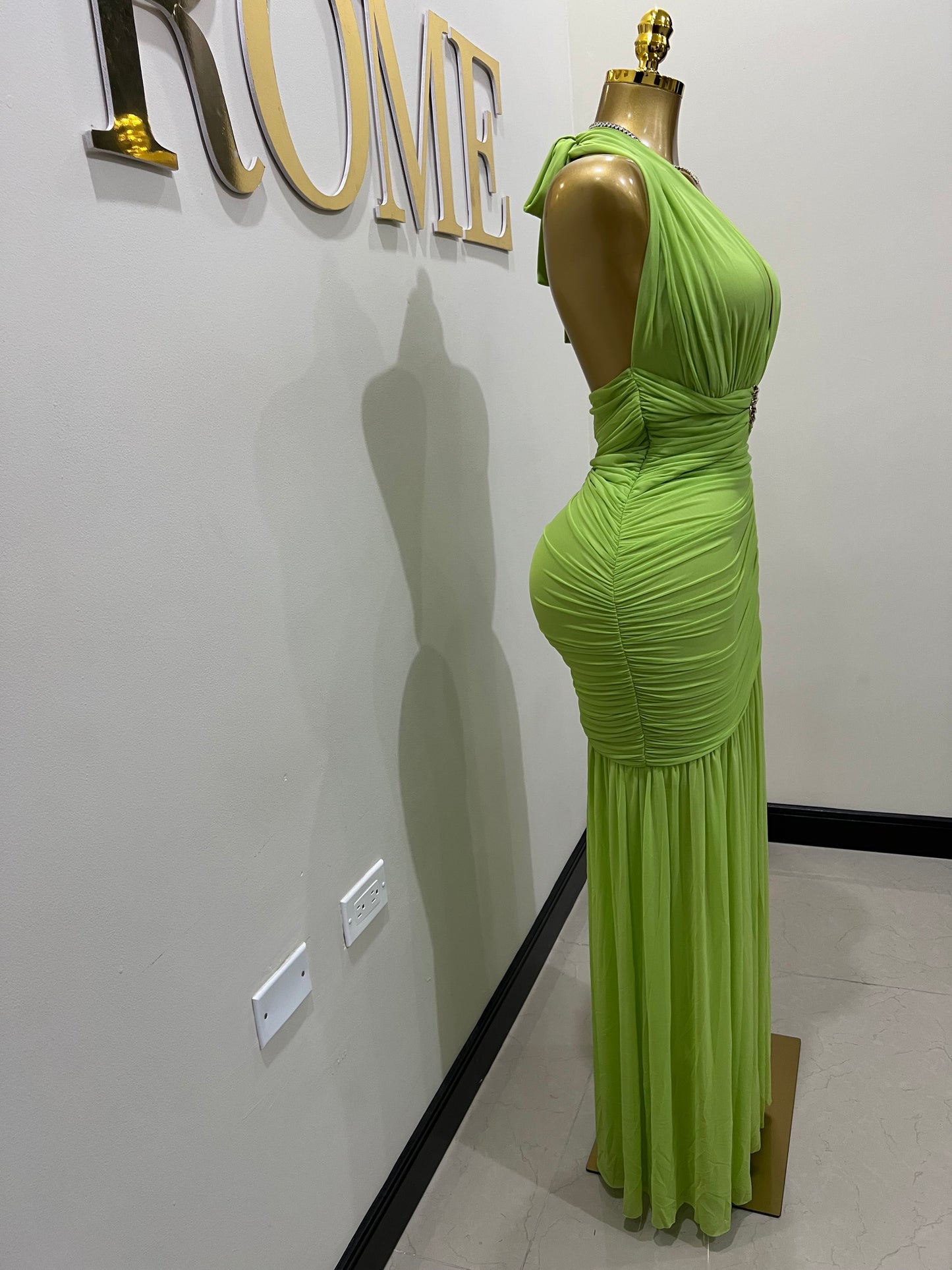 Michelle Eve Deep V Dress (Green)