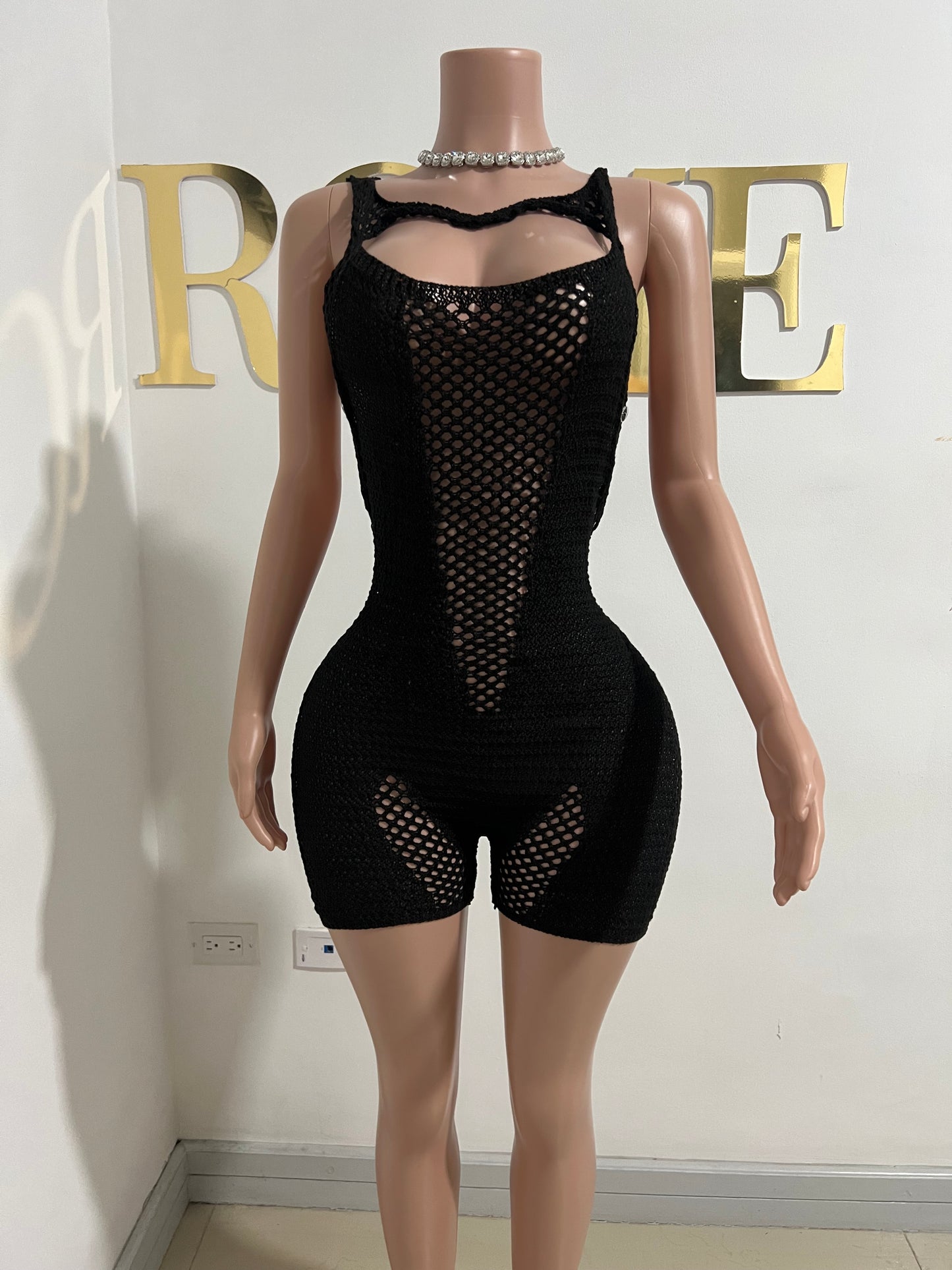 Honey Crochet Romper (Black)