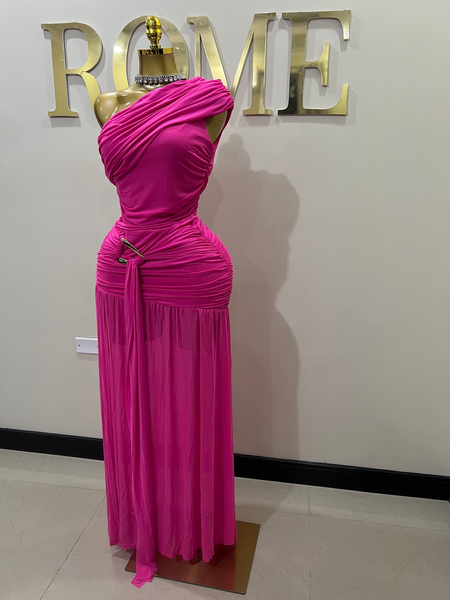 Nara Michelle Angle Mesh Split Dress (Pink)