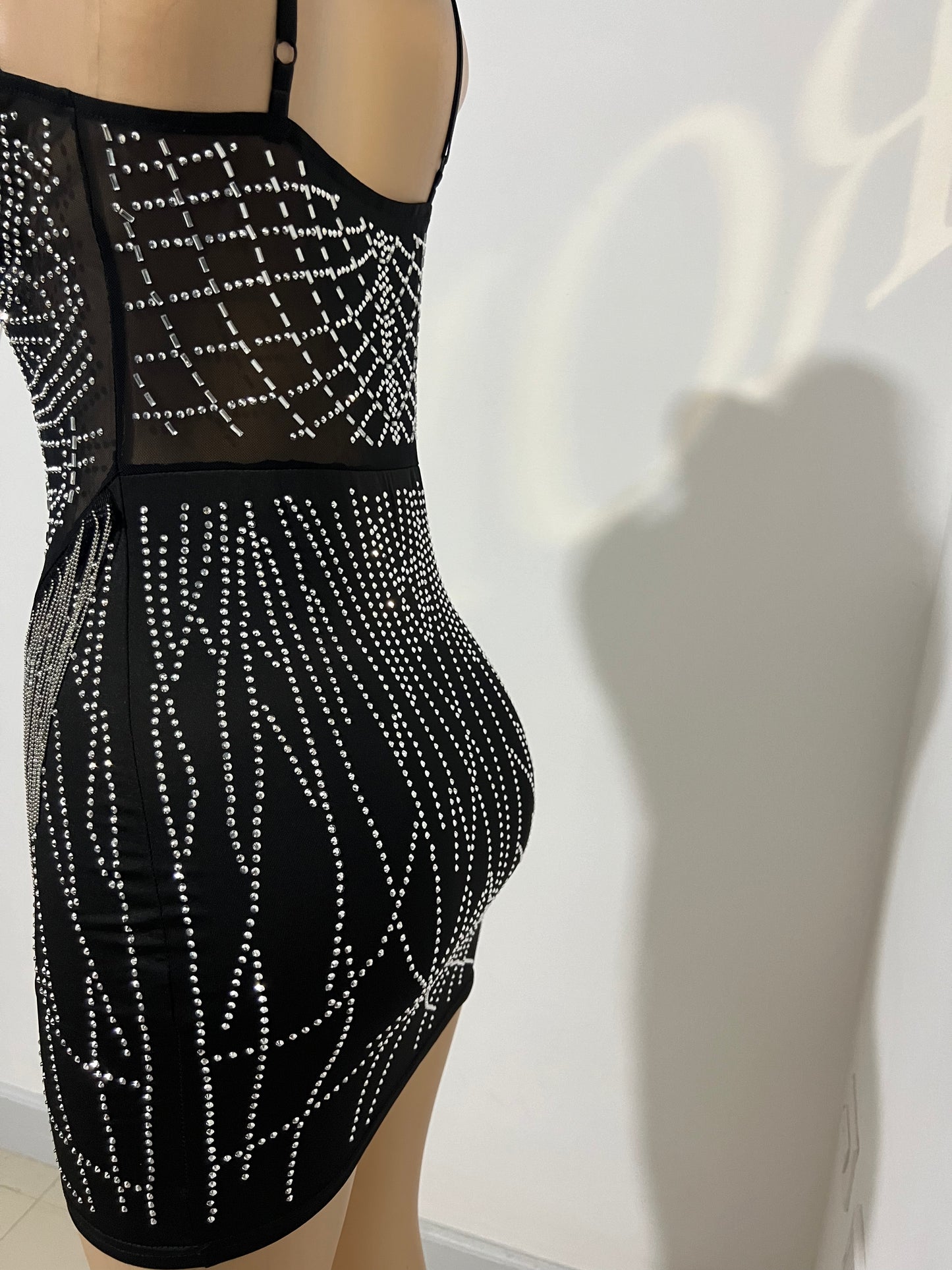 Gianna Fringe Crystal Dress (Black)