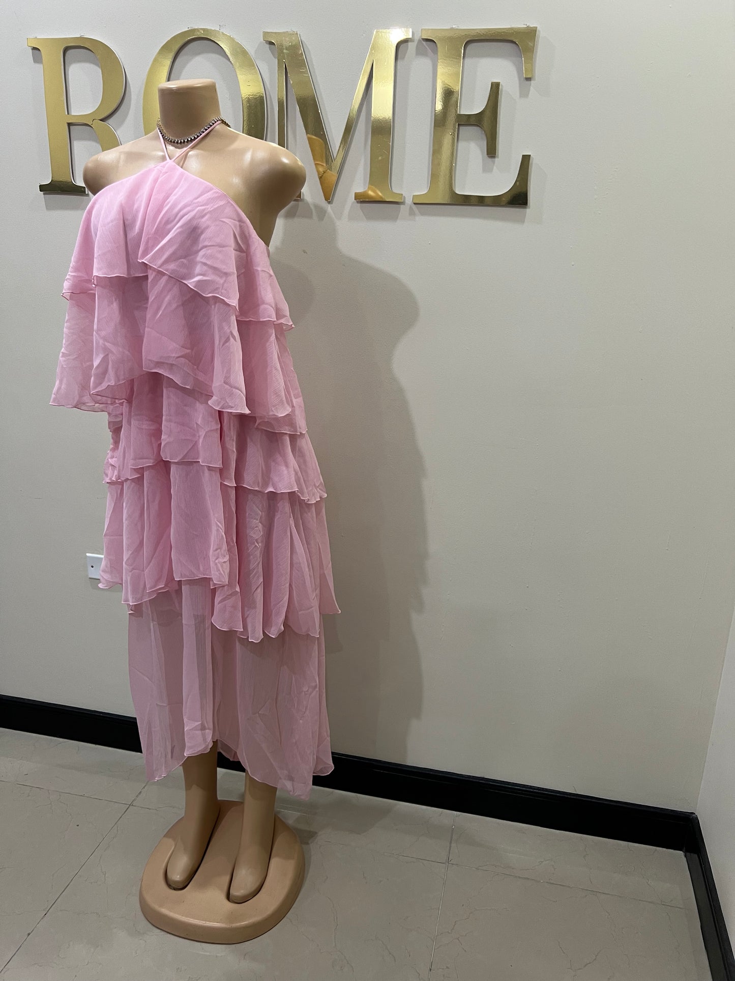 Rumi Ruffle Long Dress (Pink)