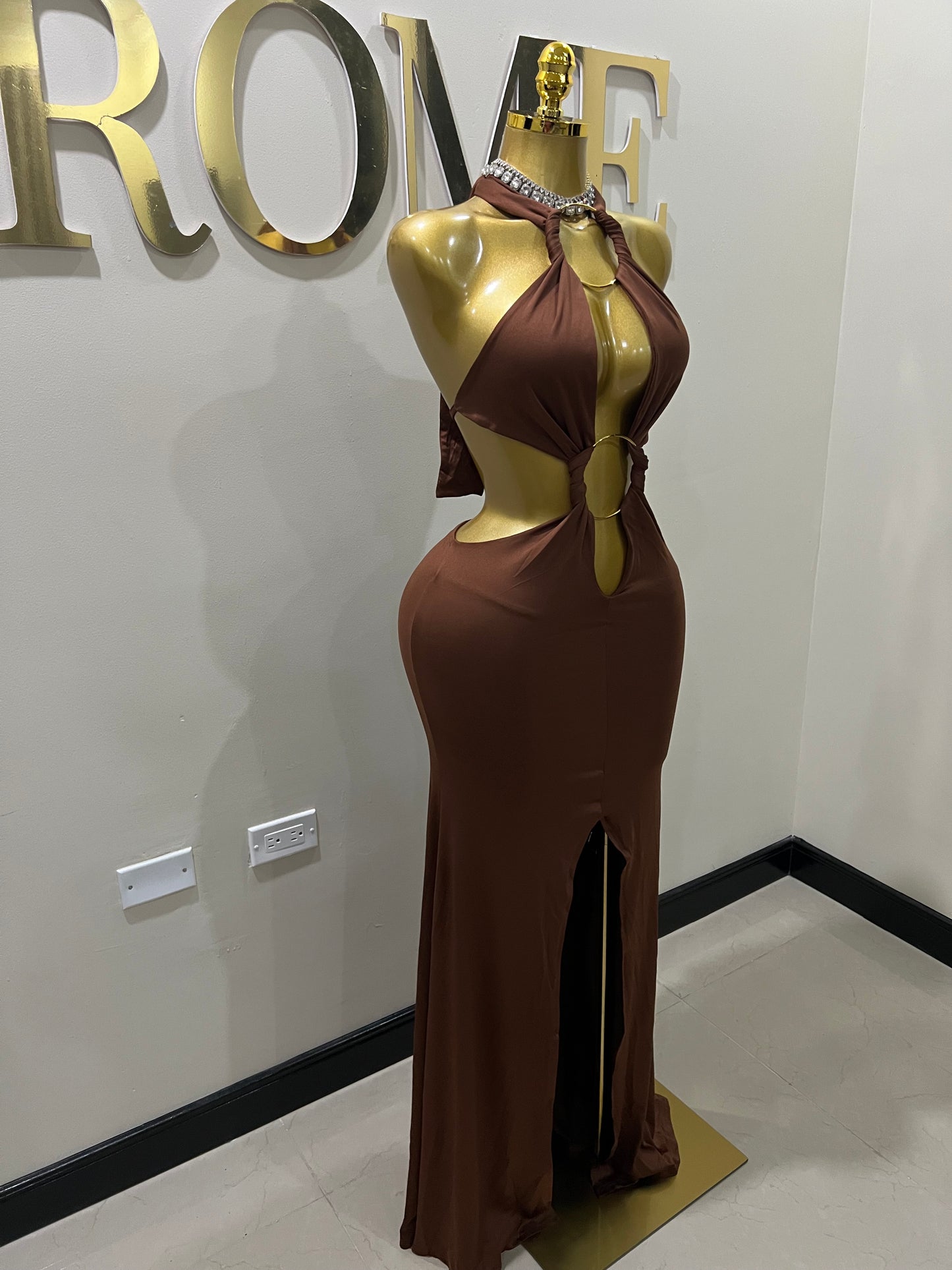 Indie Vibe Rings Dress (Brown)