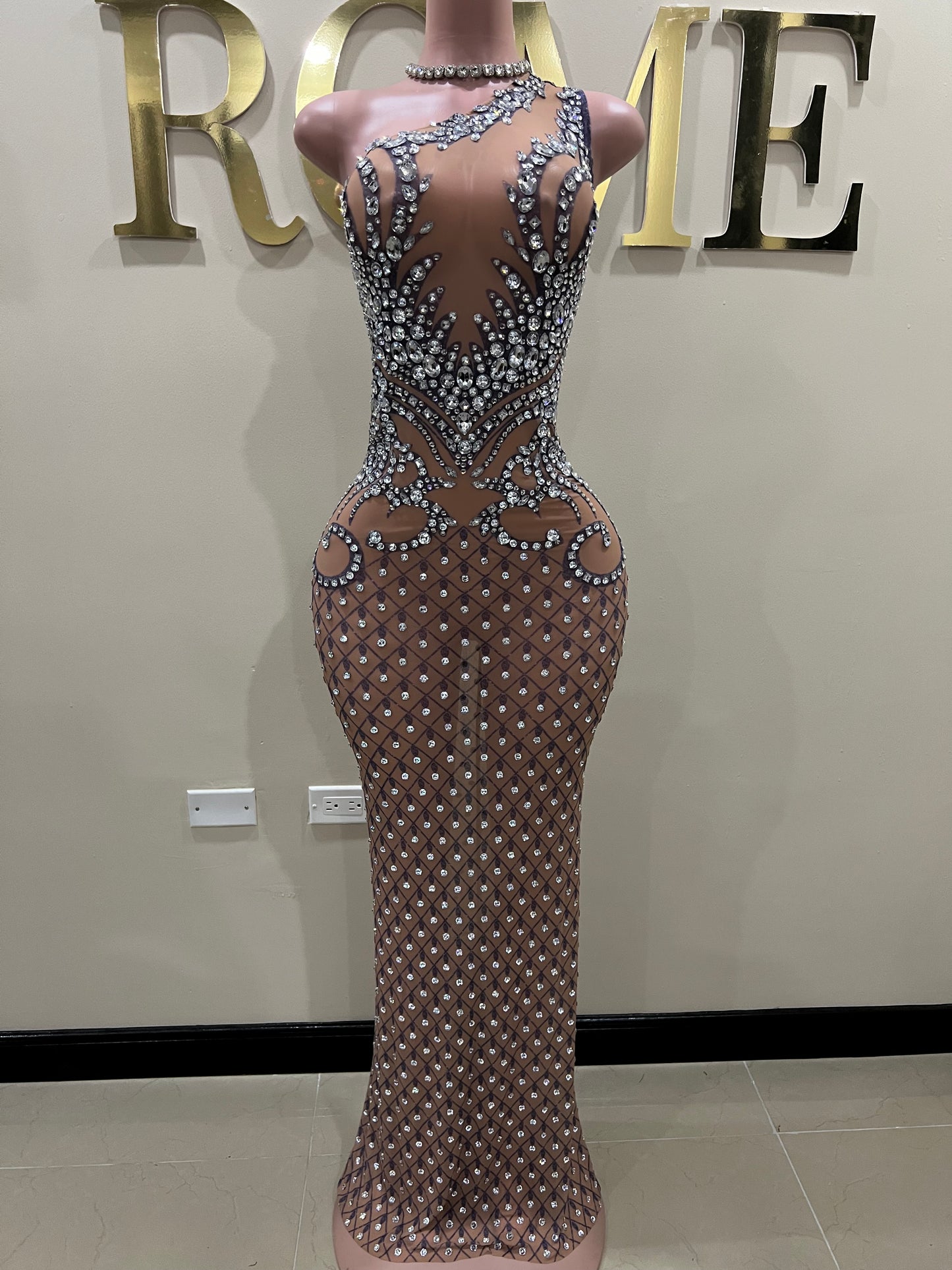 Tavia Gemstone Mesh Gown