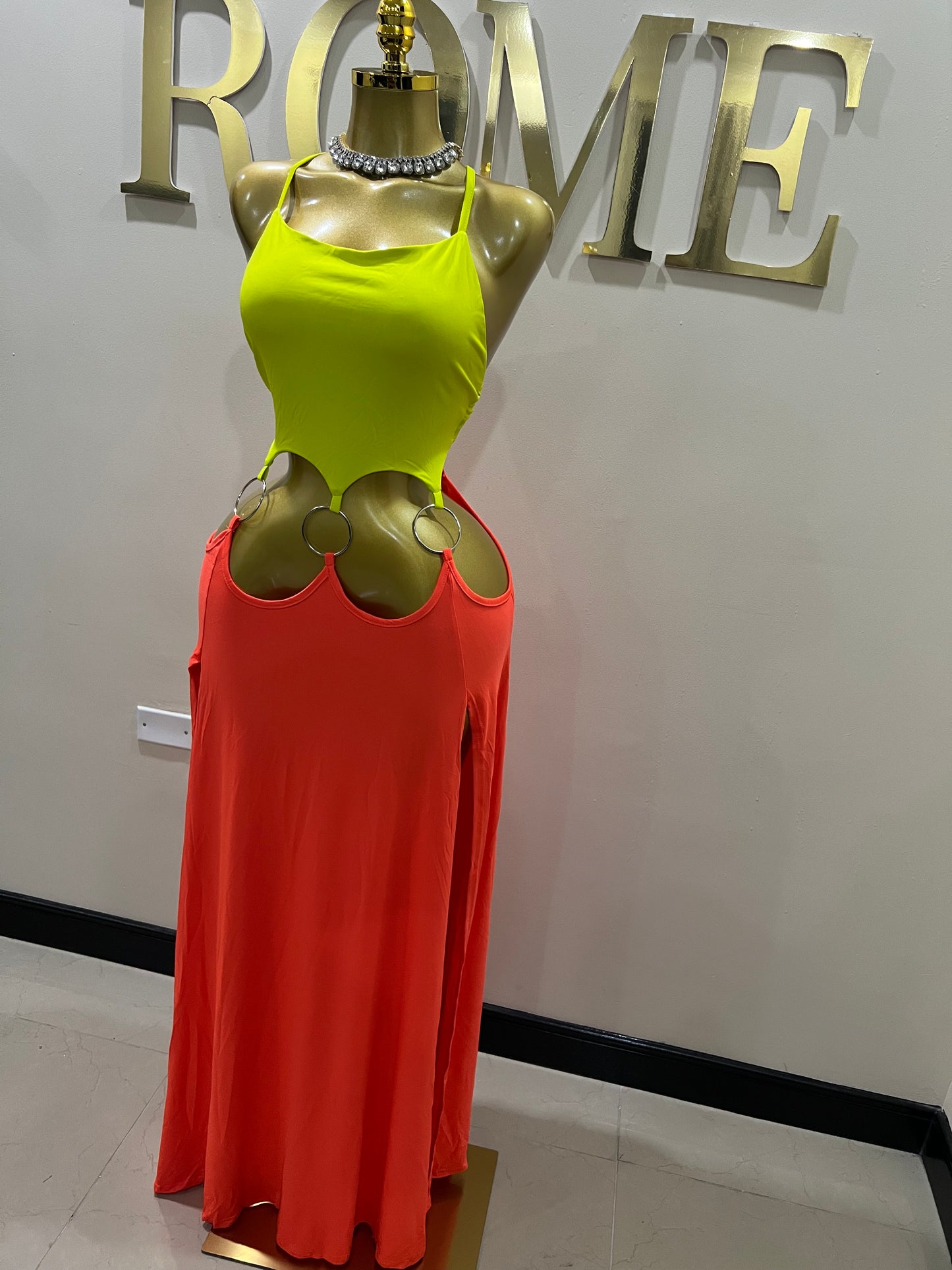 Risa Rings High Splits Dress (Orange)