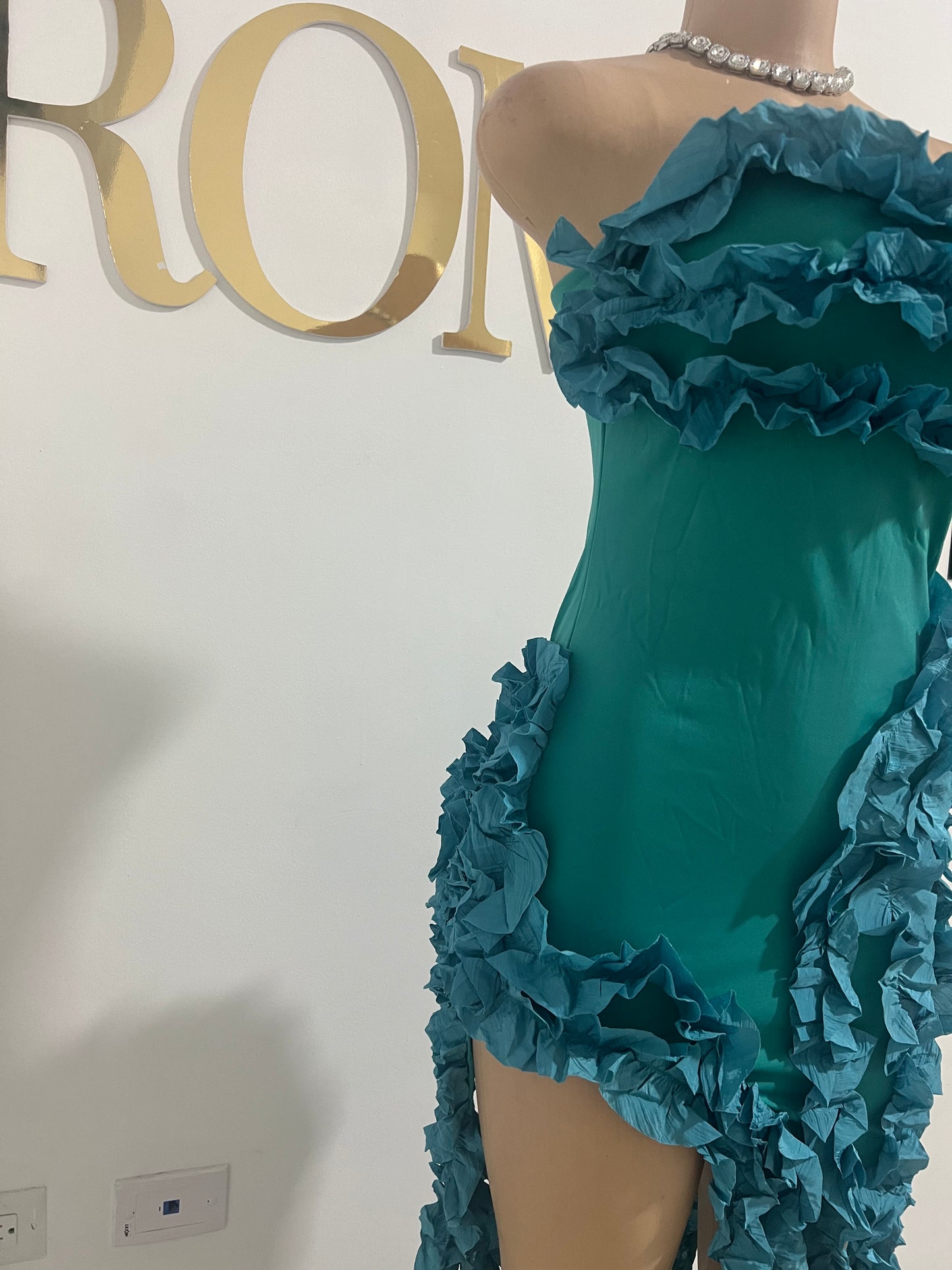Kate Rouched Mini Dress (Teal Blue)