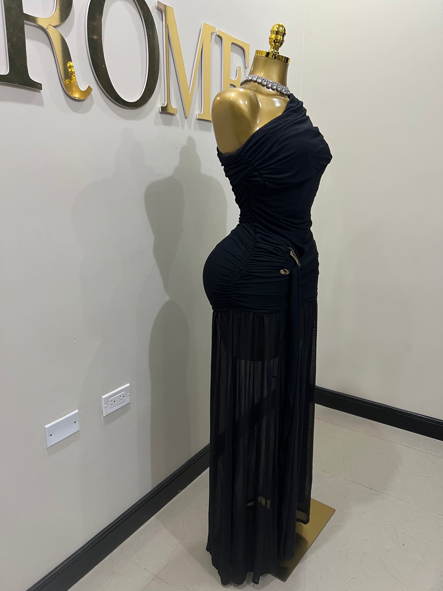 Nara Michelle Angle Mesh Split Dress (Black)