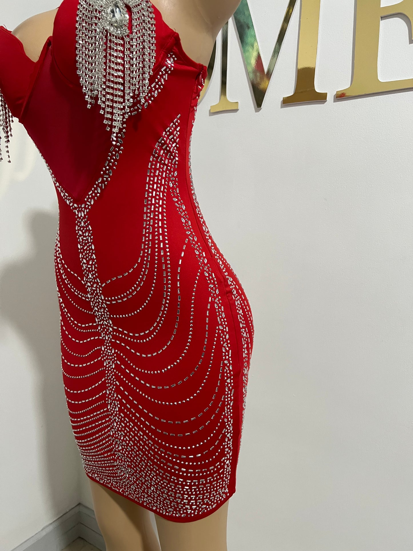 Dazzle Medusa Crystal Dress (Red)