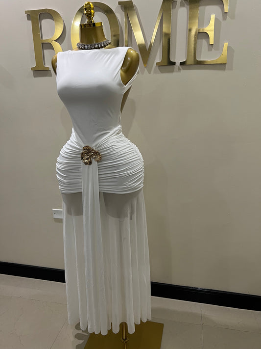 Nara Backless Petal Dress (White)