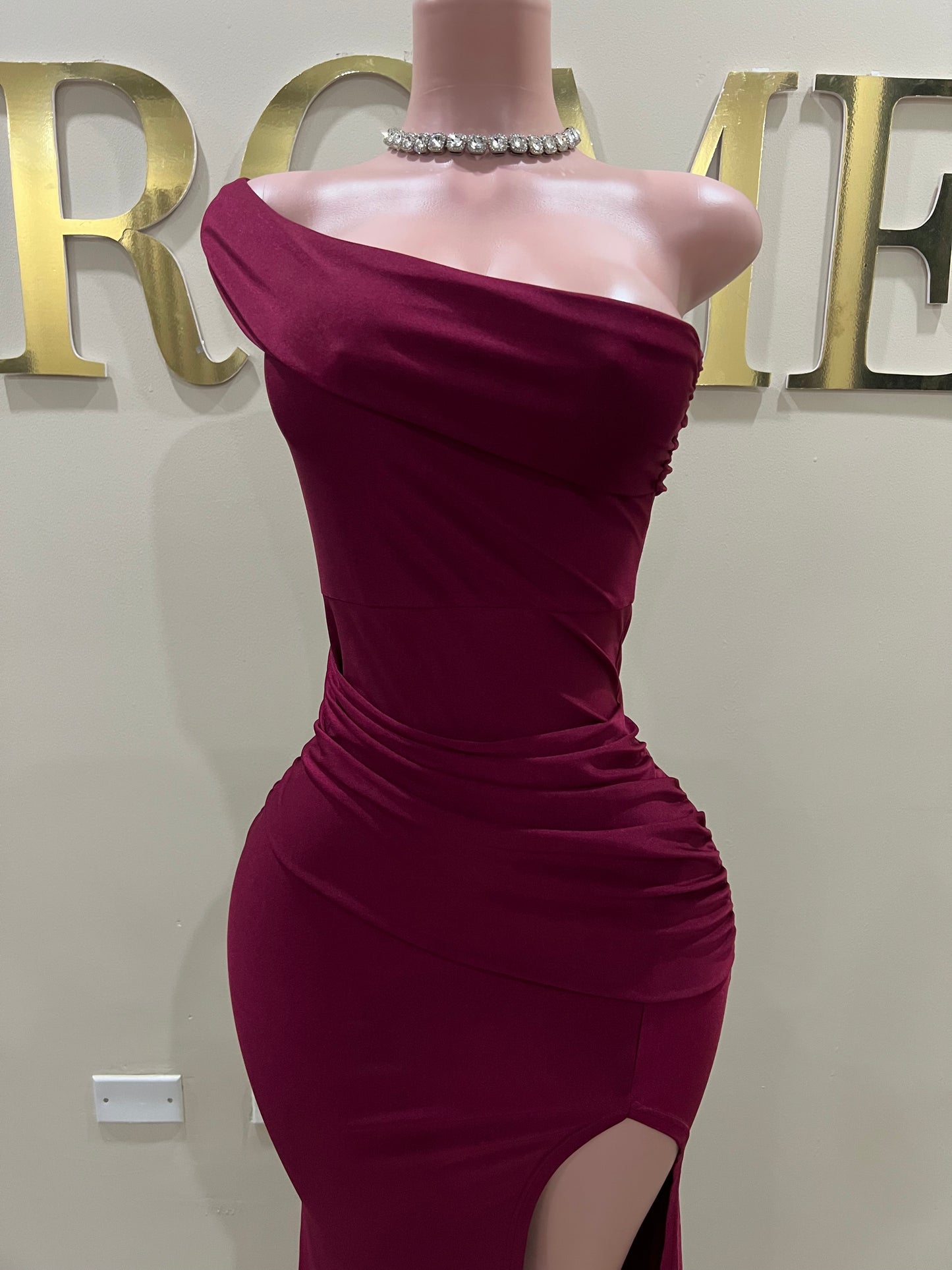 Kerry One Shoulder Dress (Deep Burgundy)