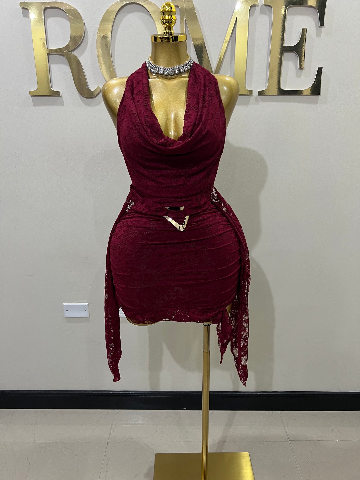 Trina Lace Backless Dress (Burgundy)