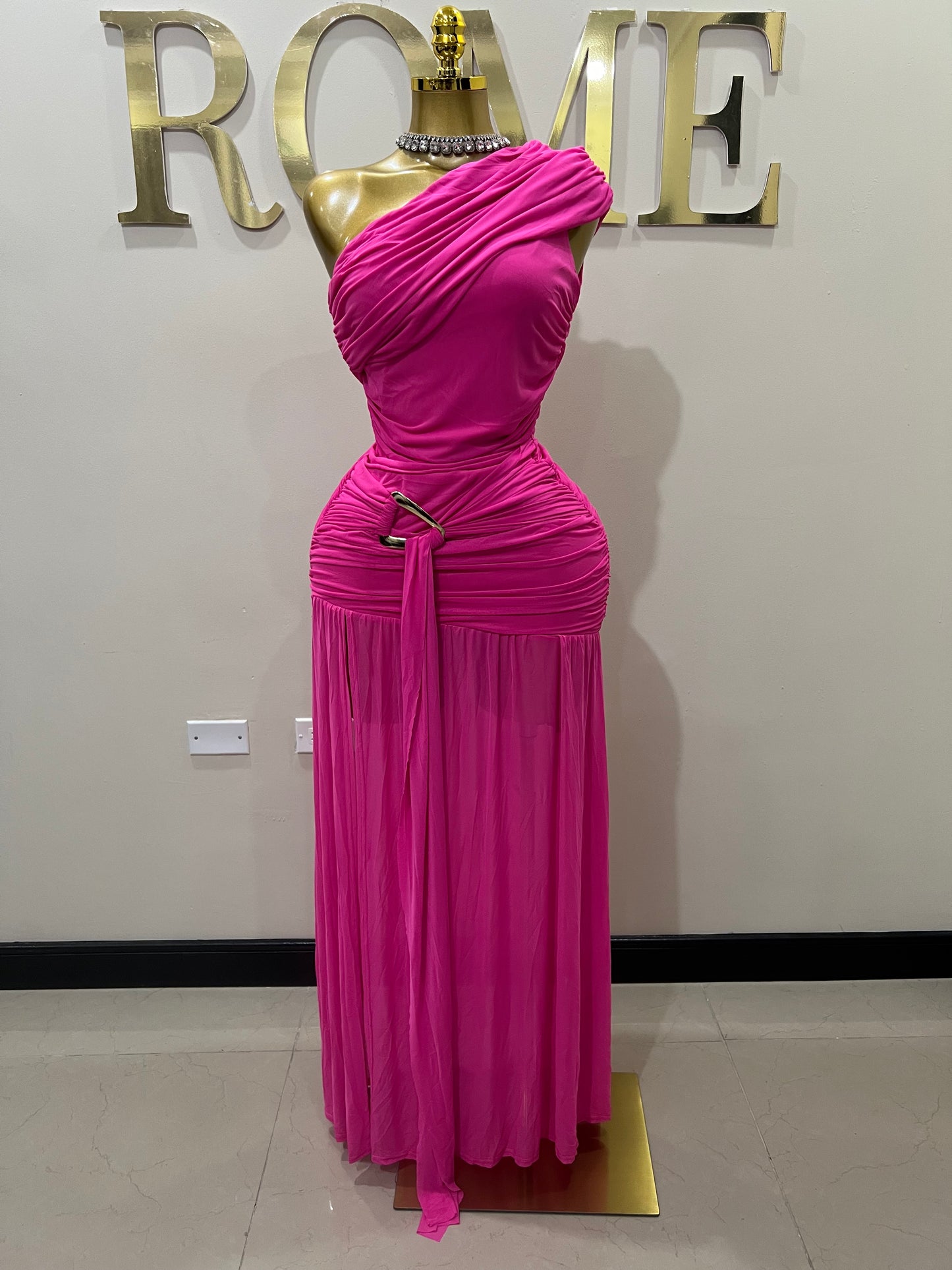 Nara Michelle Angle Mesh Split Dress (Pink)