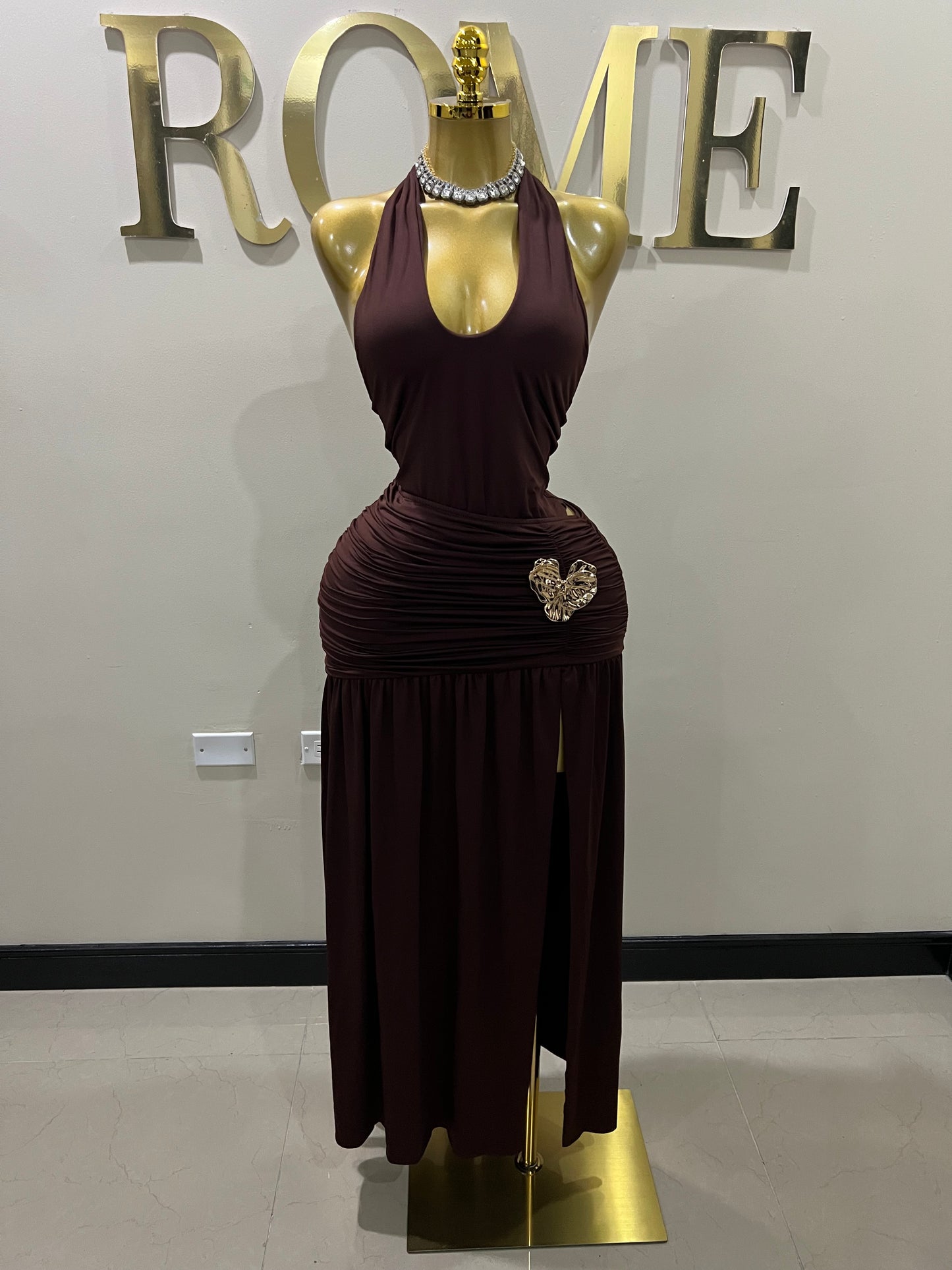 Nara Petal 2 Pcs Bodysuit & Skirt Set (Brown)