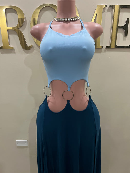 Risa Rings High Spilts Dress (Blue)