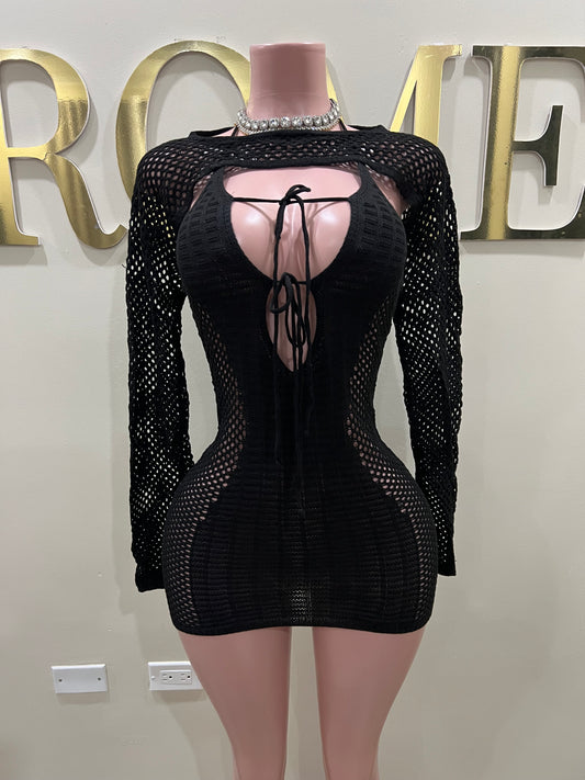 Alara Crochet 2pcs Mini Dress (Black)