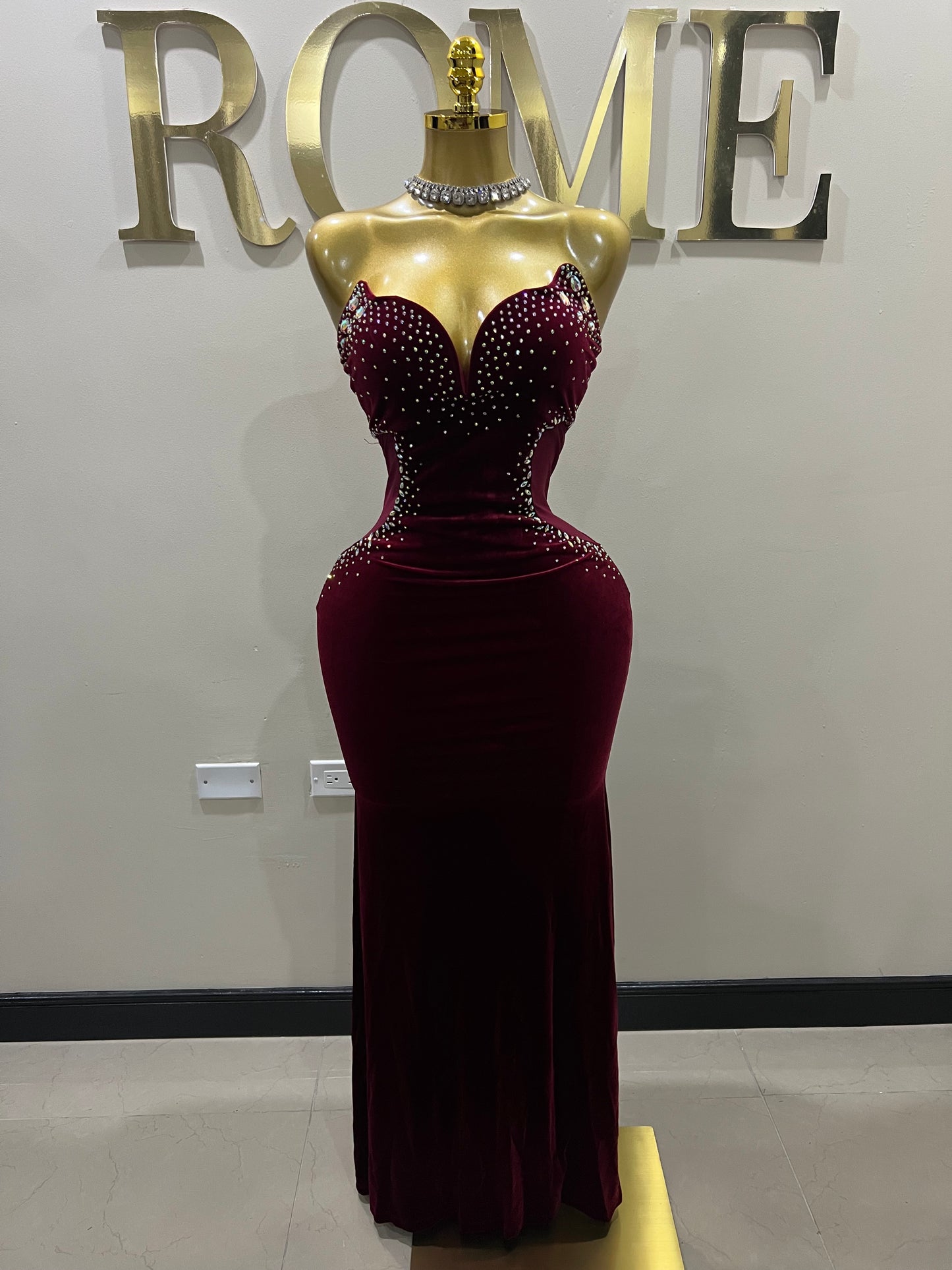 Chloe Colourful Crystal  Dress (Burgundy)