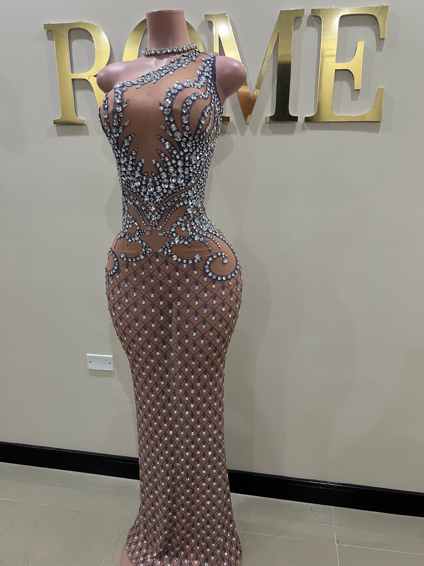 Tavia Gemstone Mesh Gown