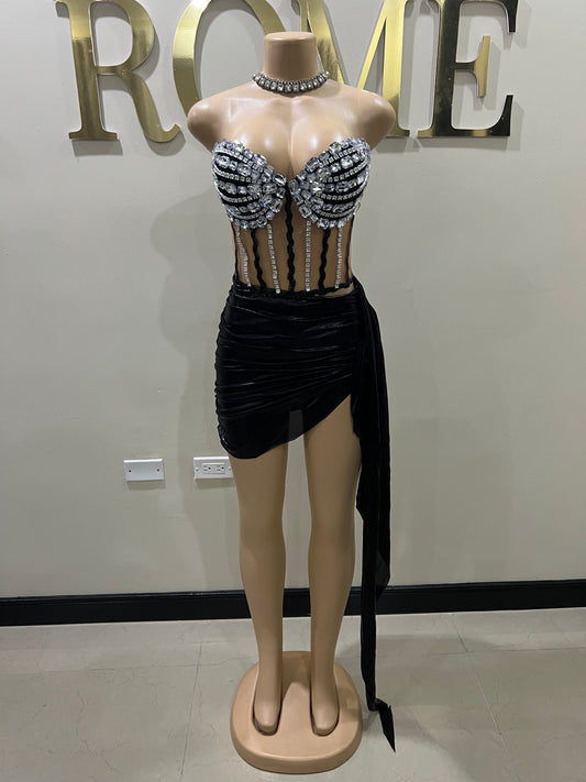 Orion Glacier Gemstone Skirt Set (Black)