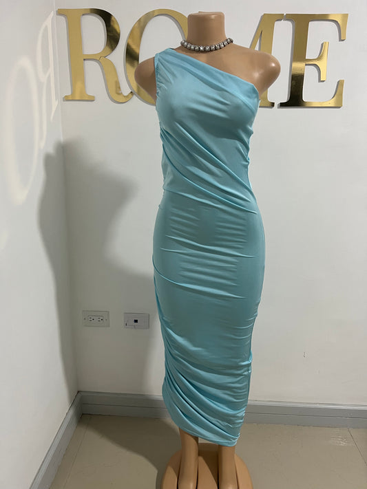 Porsha One Shoulder Dress (Light - Blue)