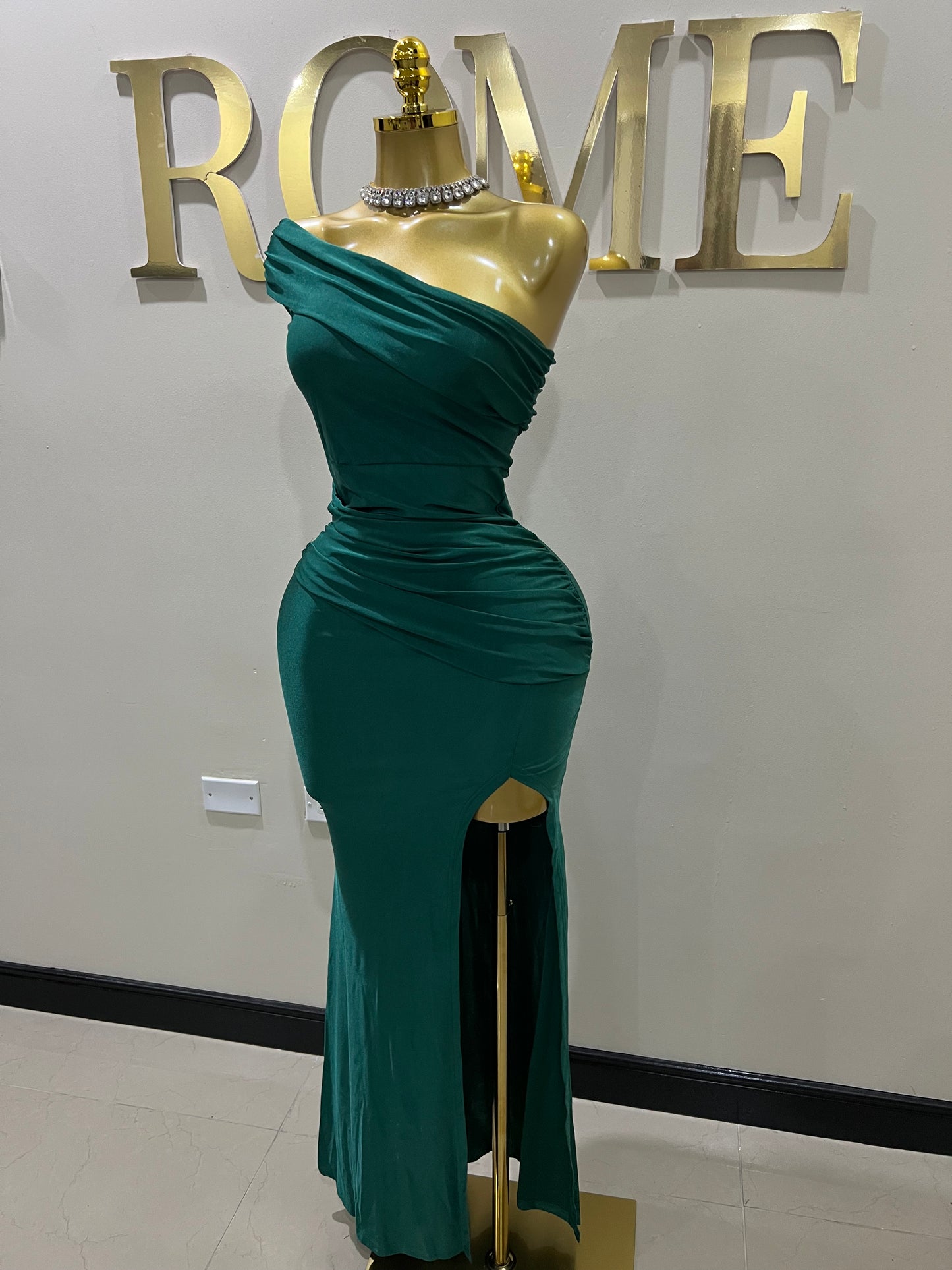 Kerry One Shoulder Dress (Green)