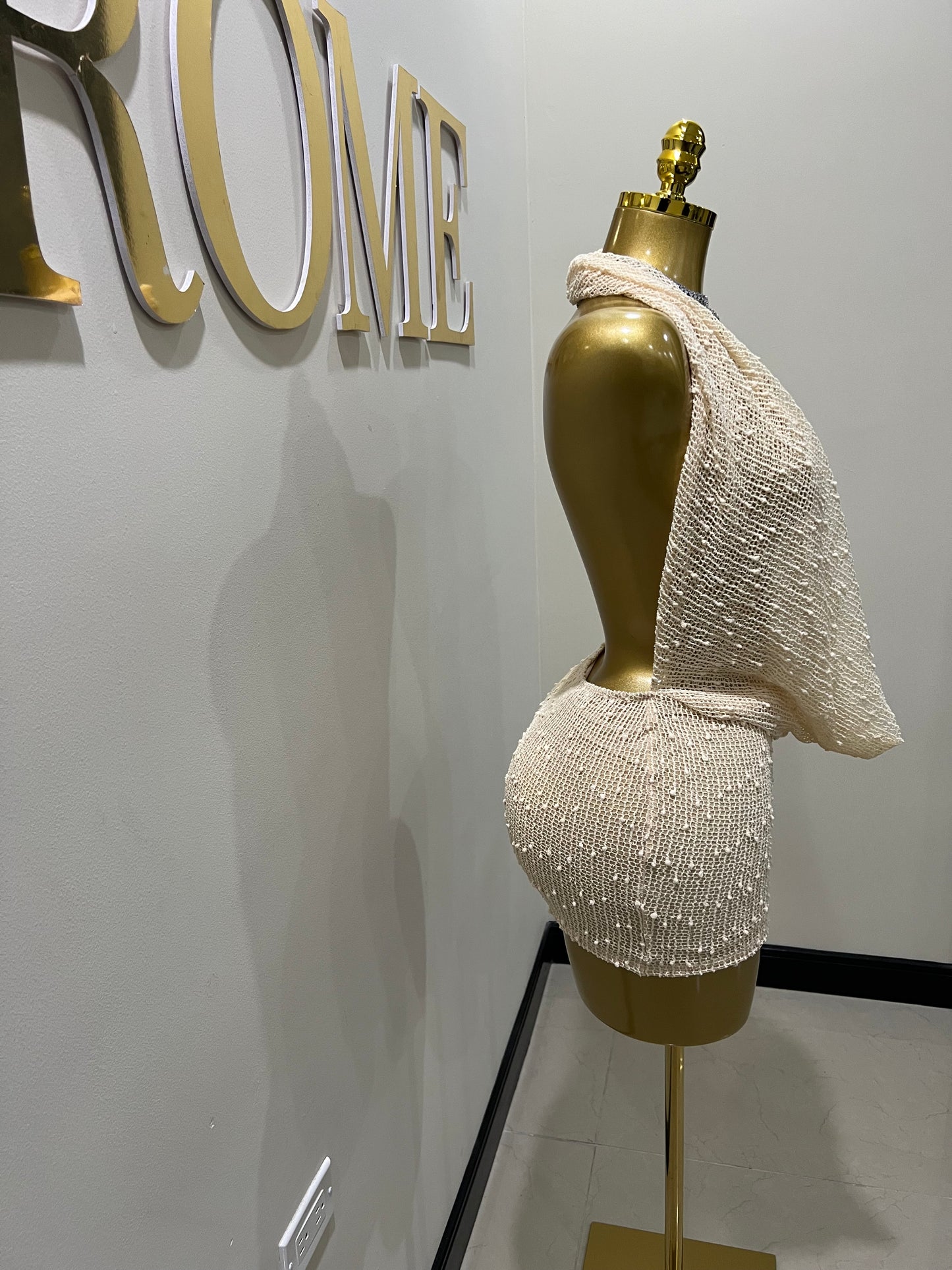 Cassie See Through Petal Dress (Beige)