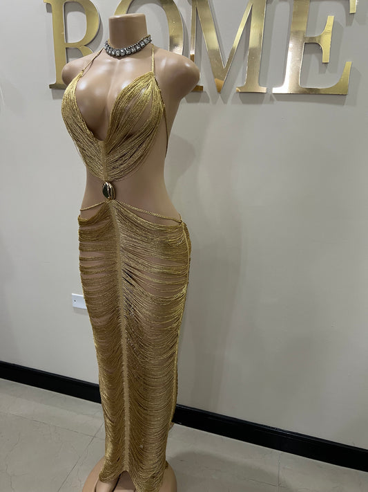 Tamale Fringe String Dress (Gold)