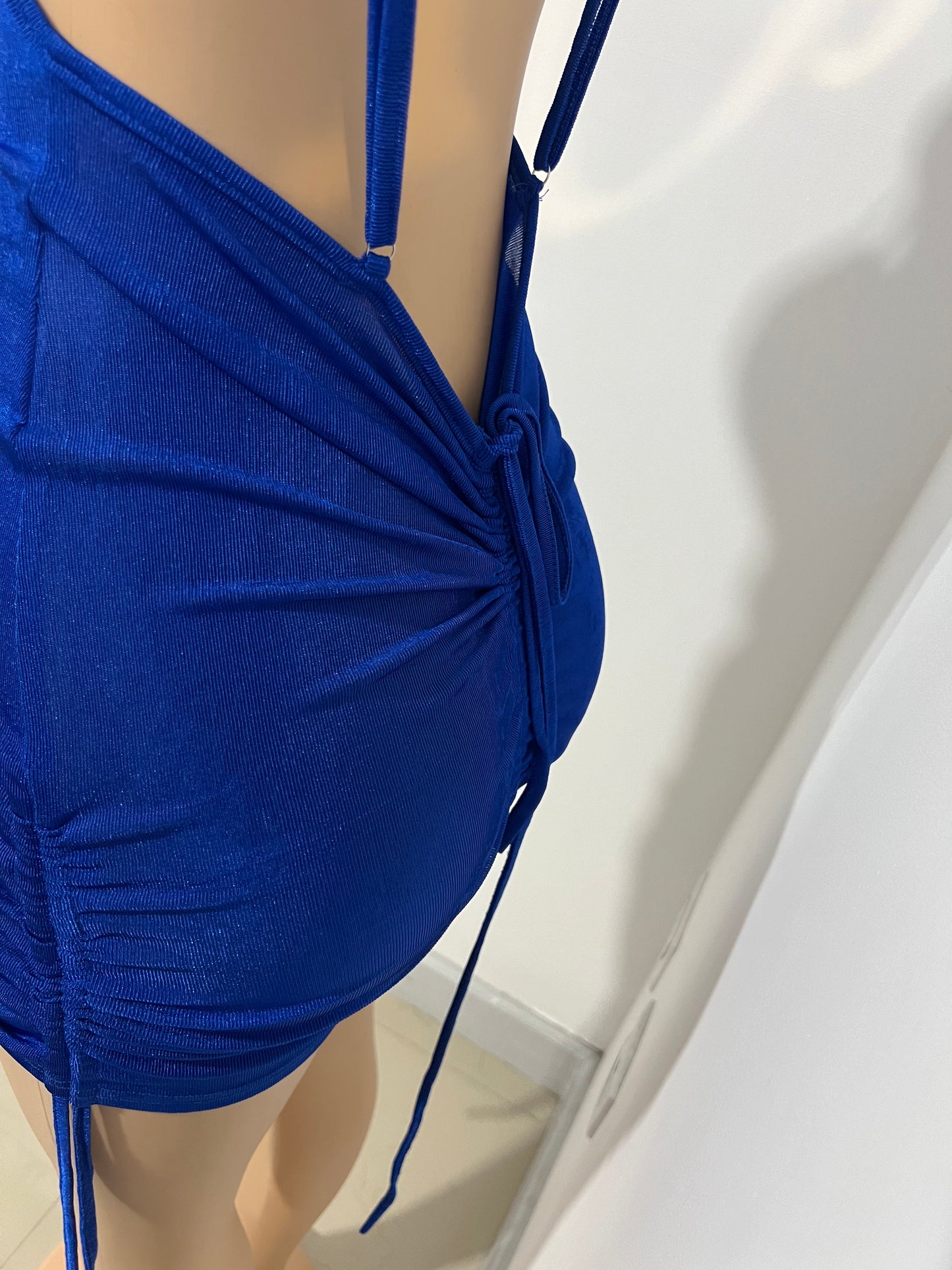 Carey Rouched Mini Dress (Blue)