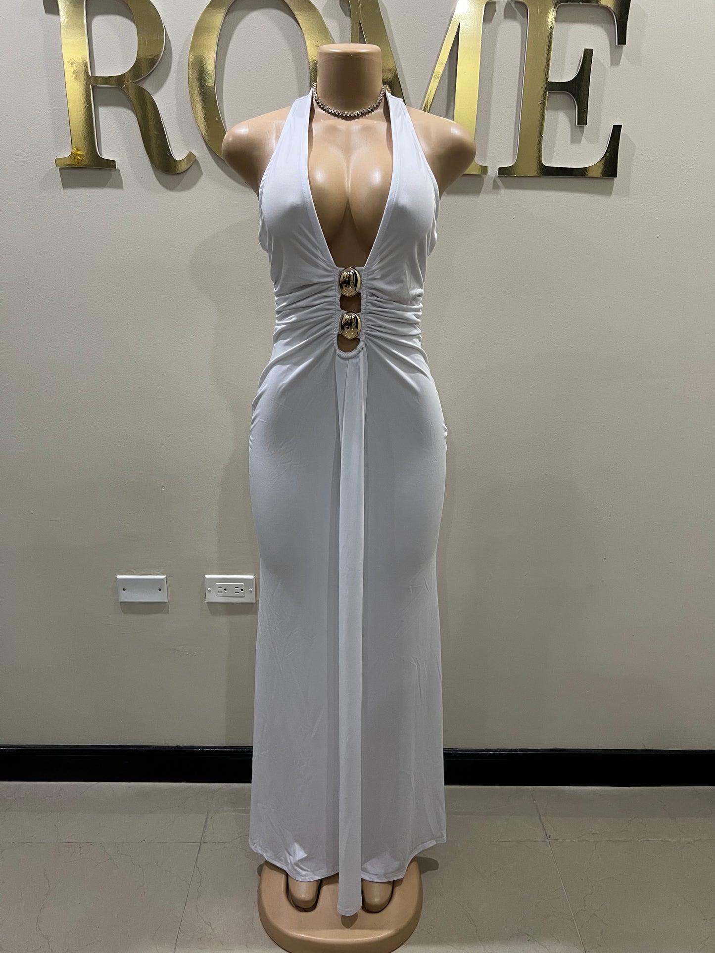 Chinelle Nara Halter Button Dress (White)