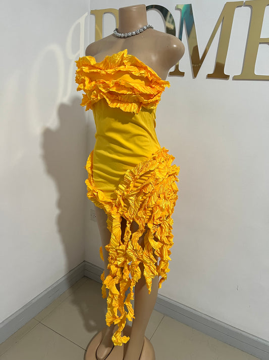 Kate Rouched Mini Dress (Yellow)