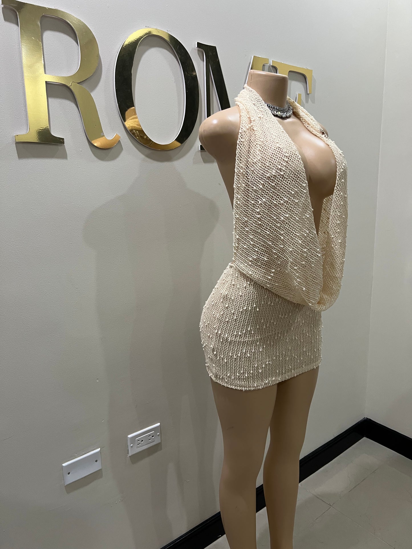 Cassie See Through Petal Dress (Beige)