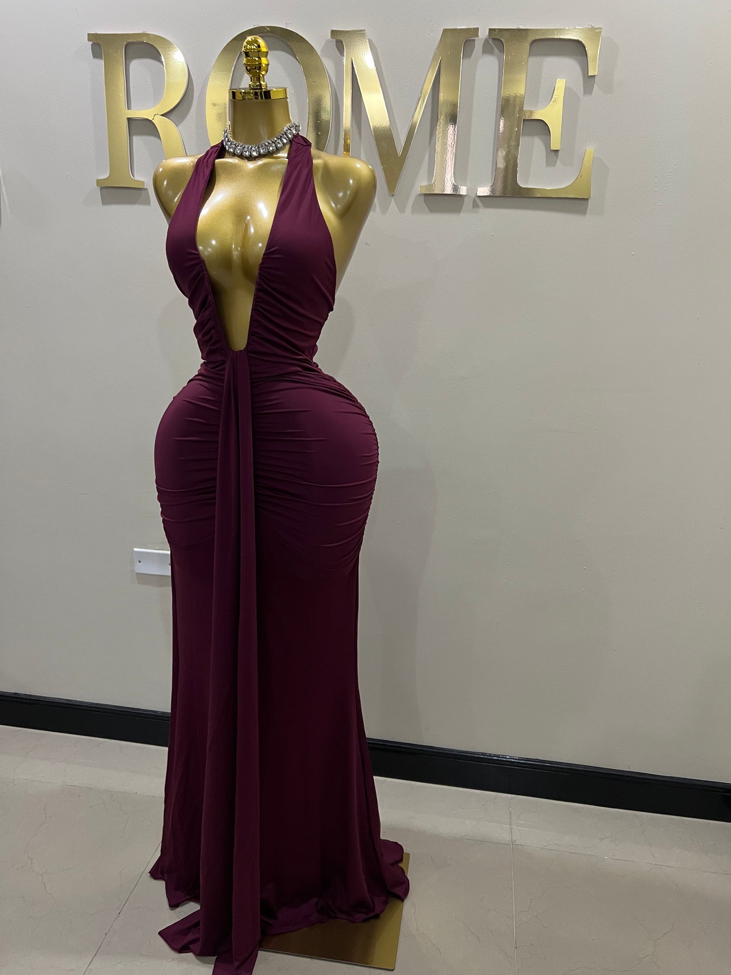 Chinelle Nara Halter Dress (Burgundy)