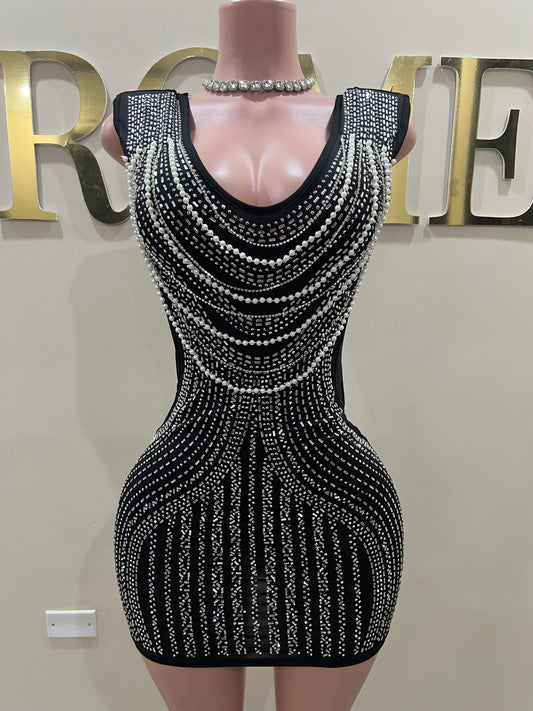 Amber Crystal Pearl Dress (Black)