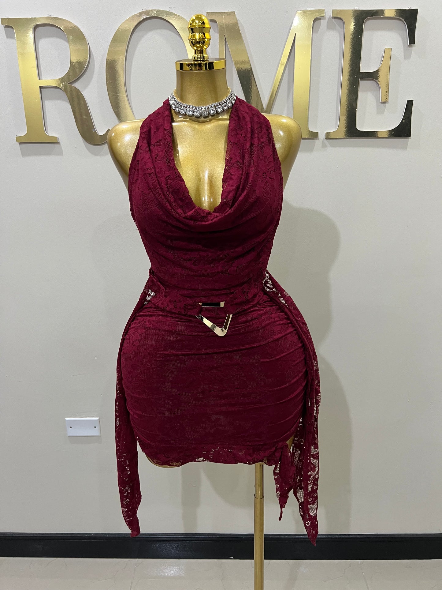 Trina Lace Backless Dress (Burgundy)