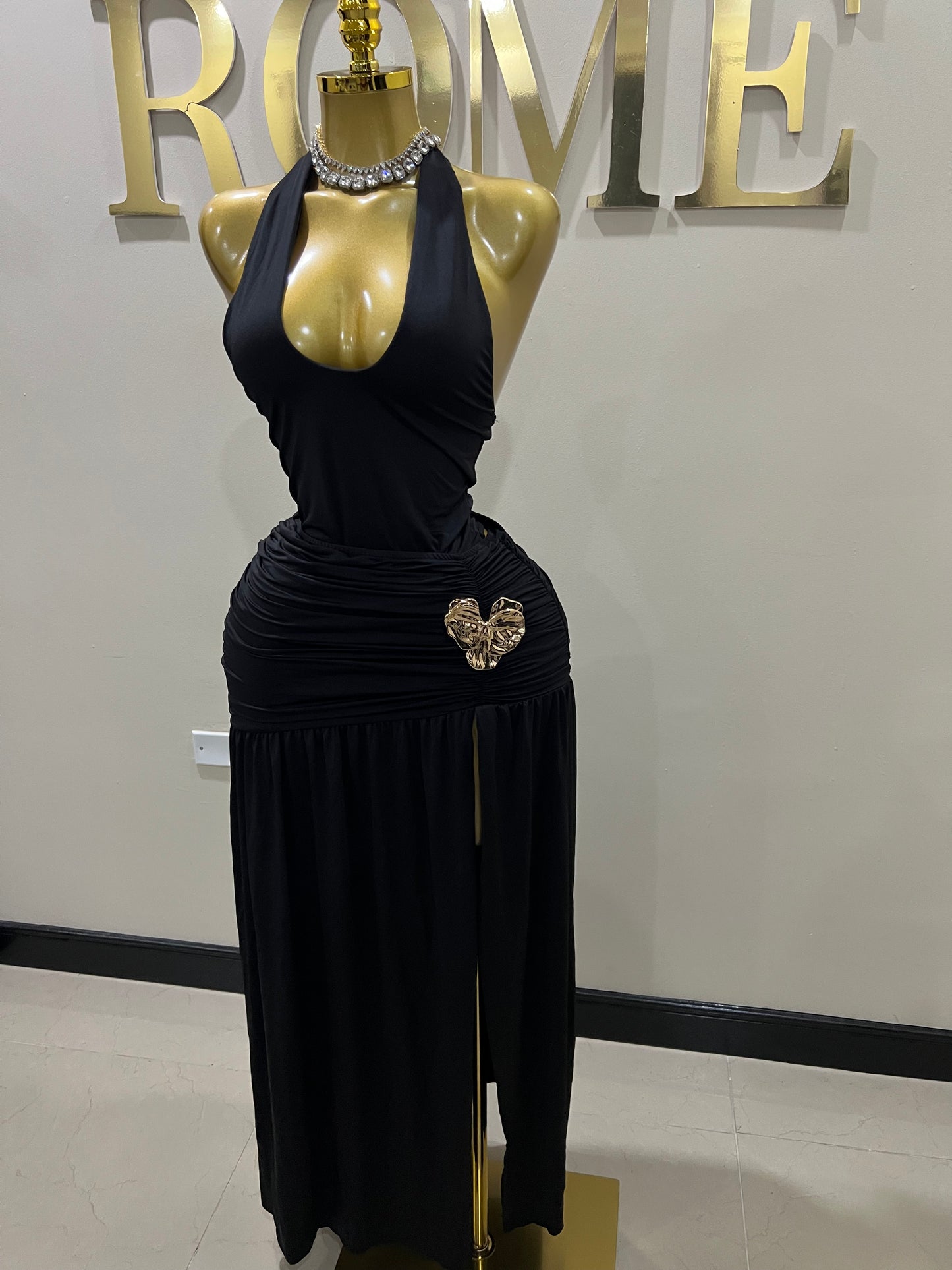 Nara Petal 2 Pcs Bodysuit & Skirt Set (Black)