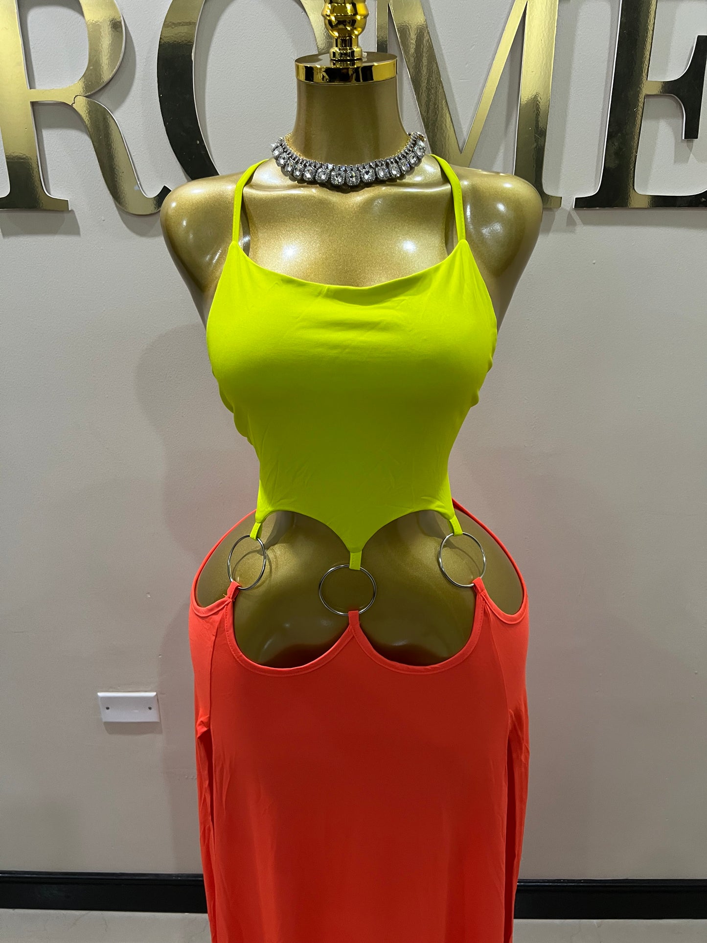 Risa Rings High Splits Dress (Orange)