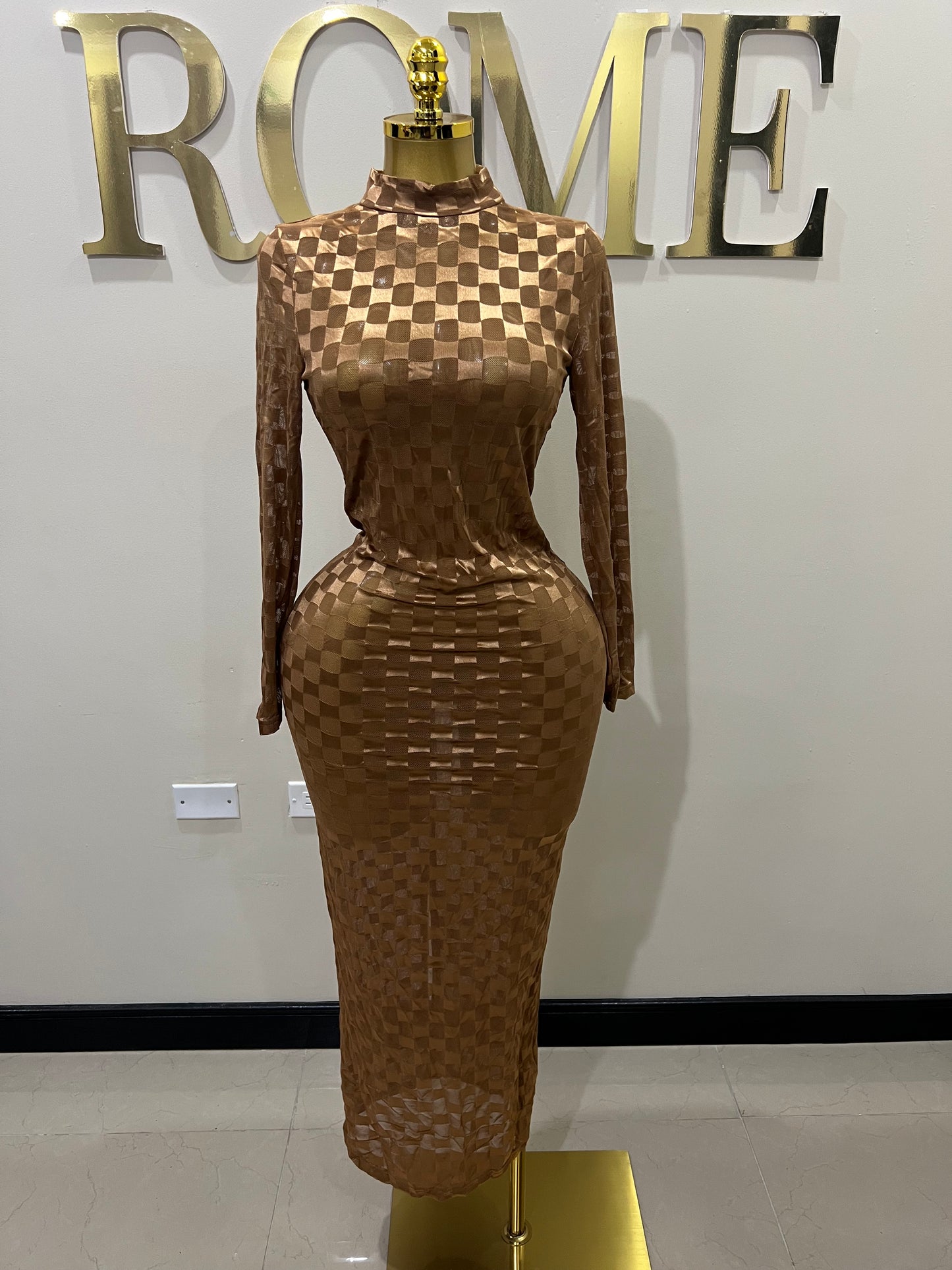 Nia Long Mesh Dress (Brown)