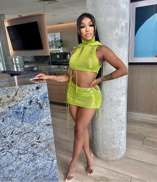 Zuri Hoodie Skirt Set (Green)