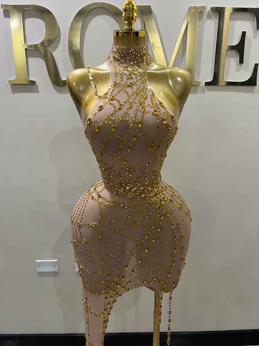 Charlotte’s Web Gemstone Mesh Dress (Gold)