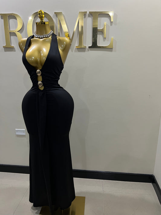 Chinelle Nara Halter Button Dress (Black)