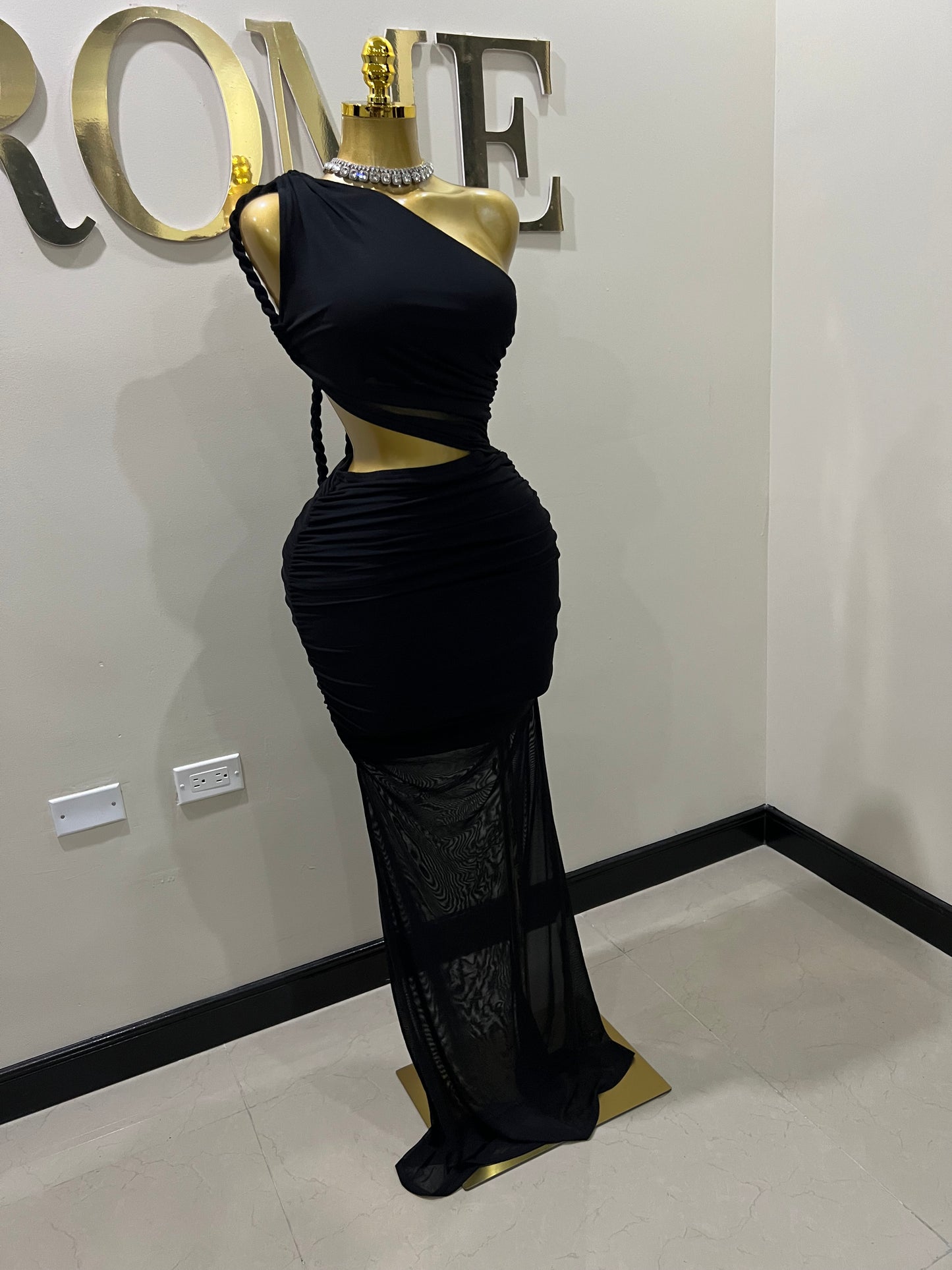 Emma Giselle Mesh Rope Dress (Black)