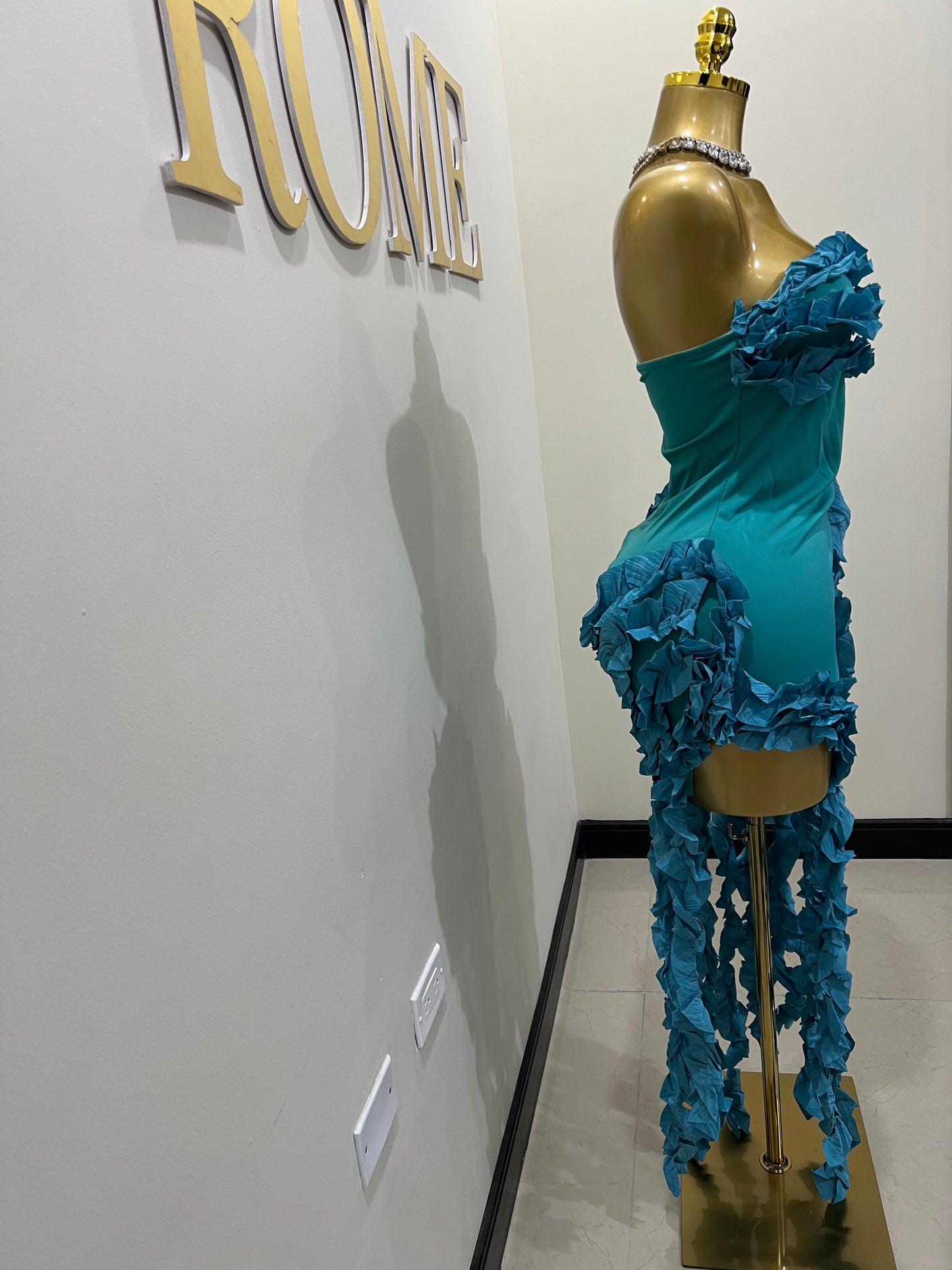 Kate Rouched Mini Dress (Teal Blue)