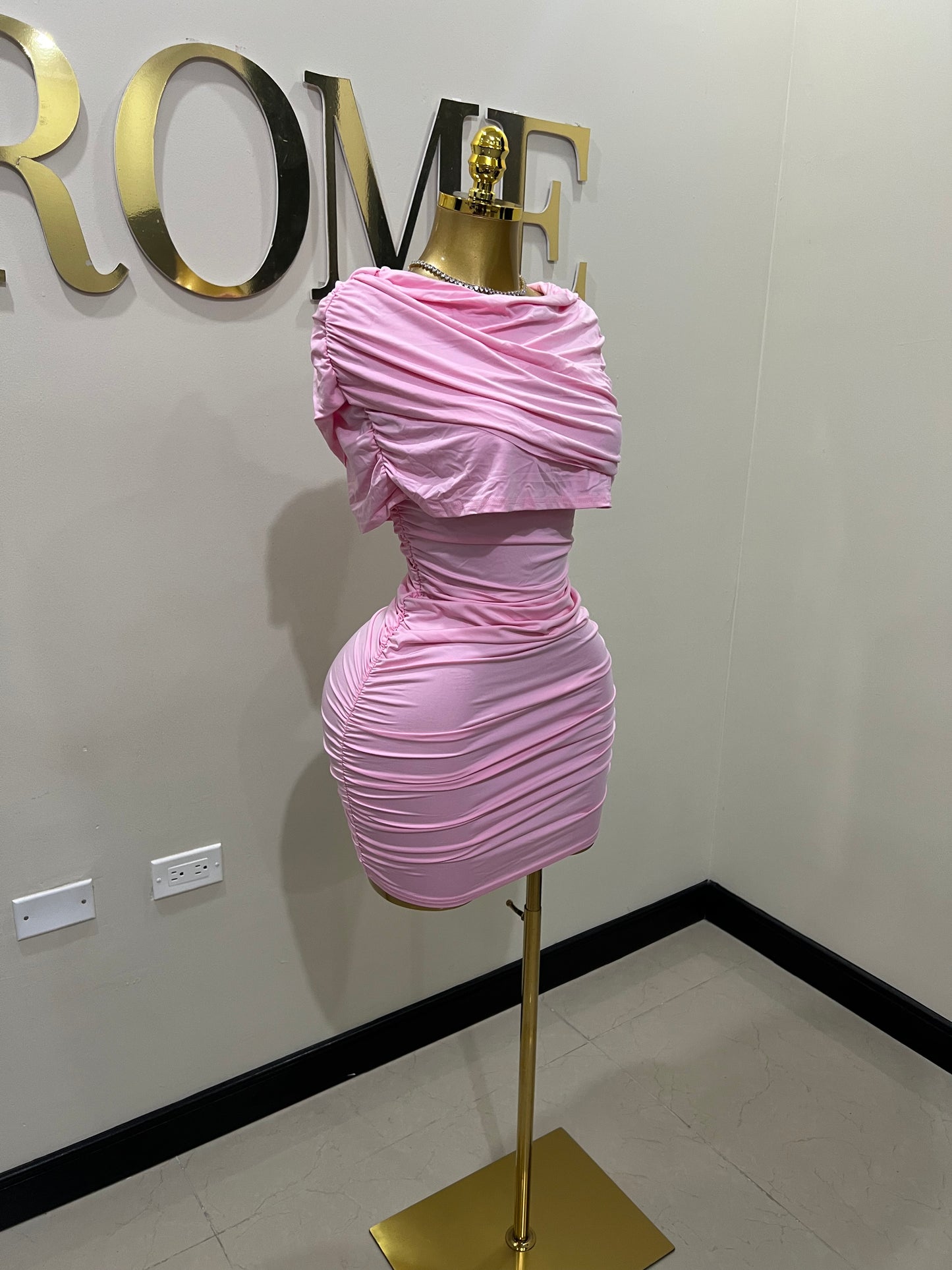 Samira Double Shoulders Dress (Pink)