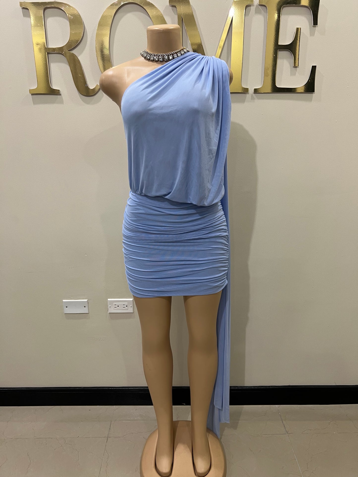 Michelle Backless Allegra Mesh Dress (Blue)