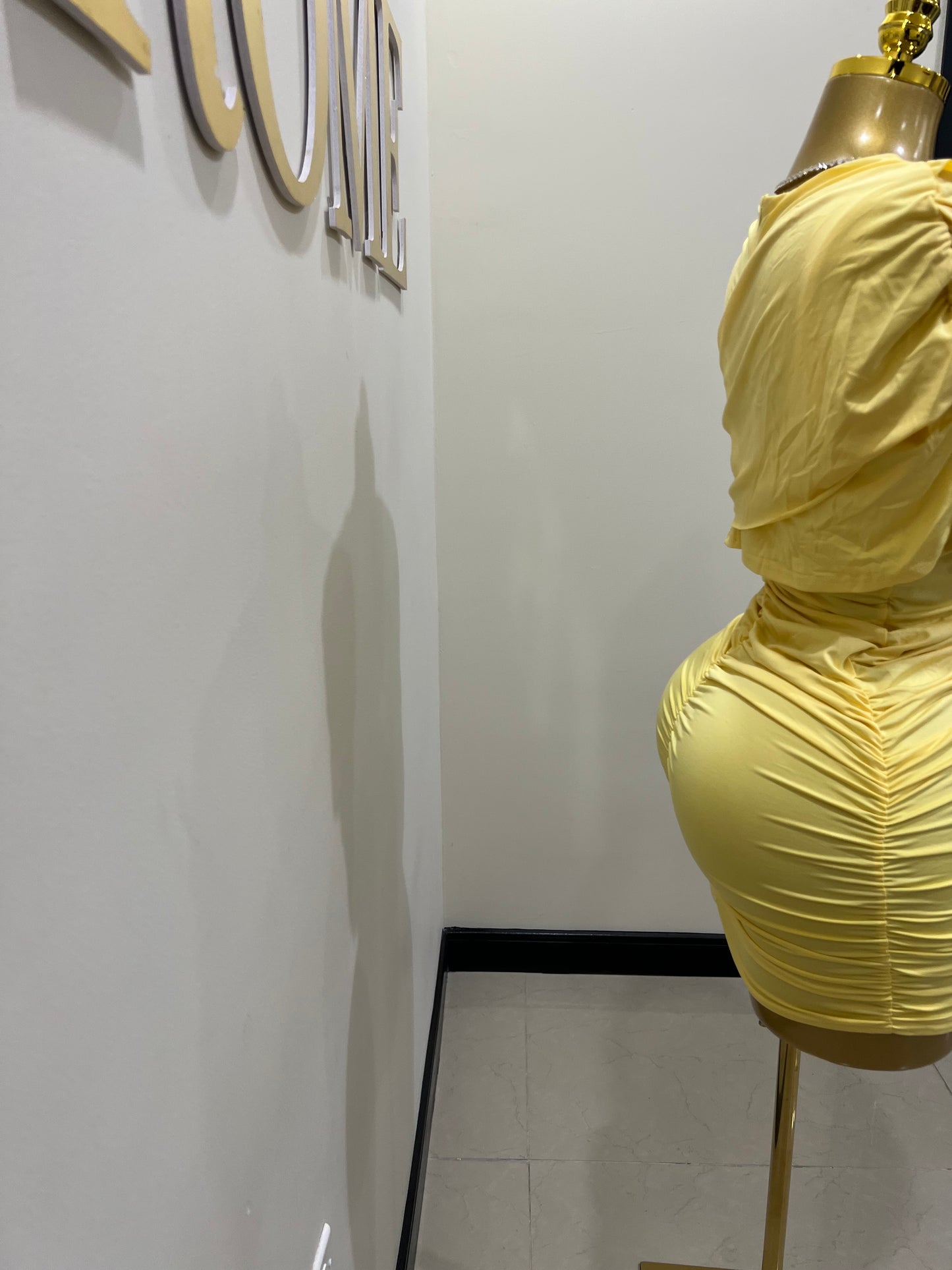 Samira Double Shoulders Dress (Yellow)
