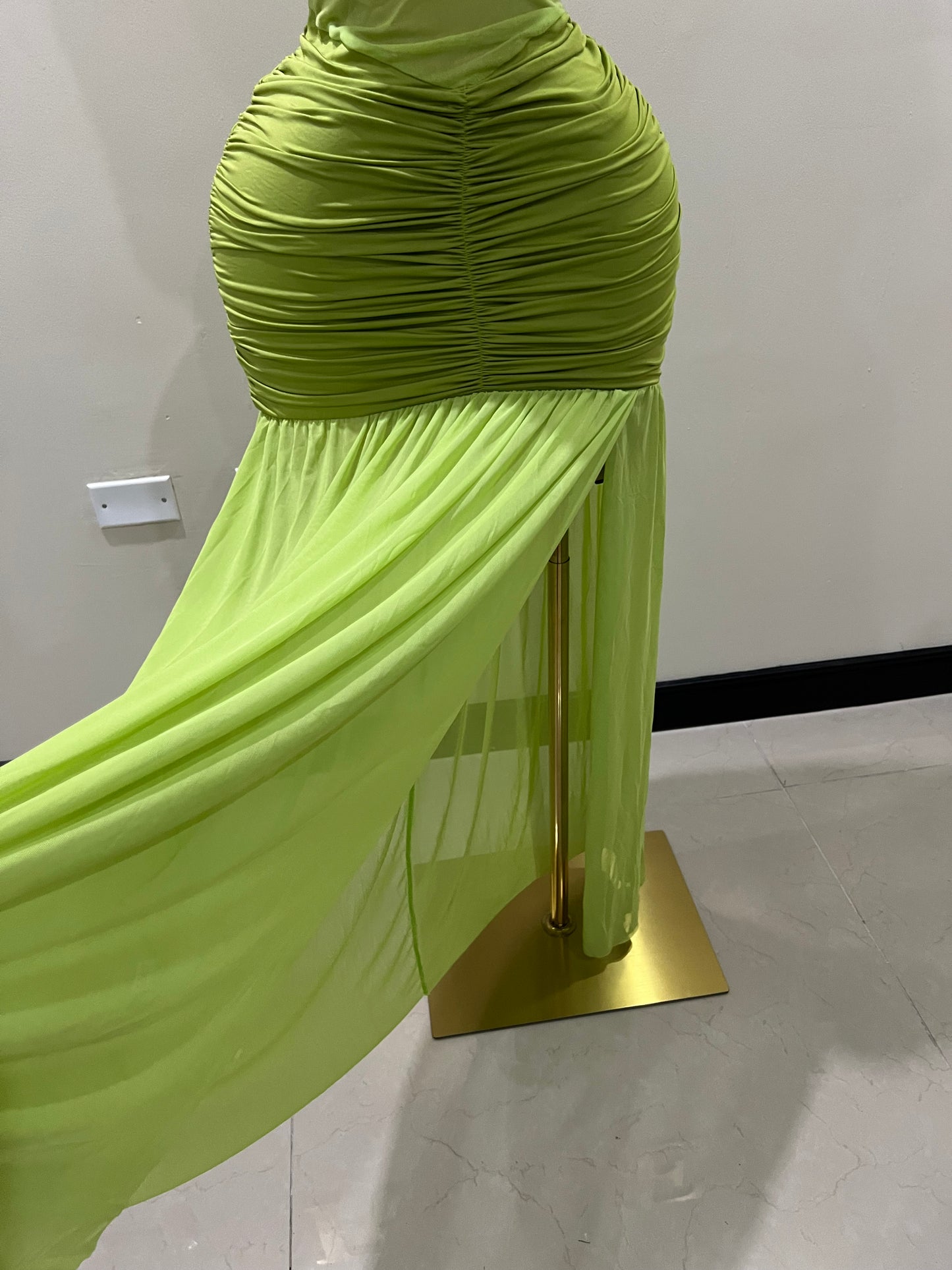 Off Shoulder Nara Split Dress with Scarf (Green)