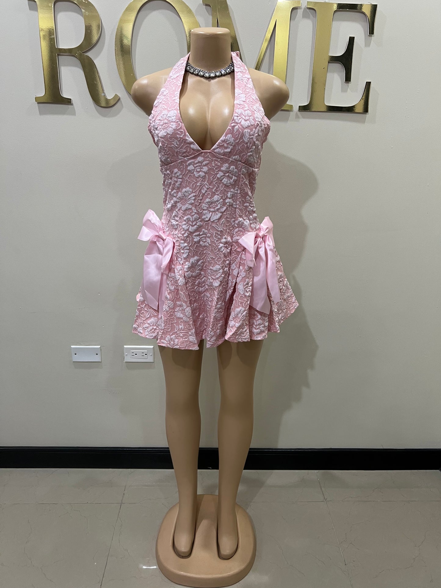 Diana Princess Bow Mini Dress (Pink)